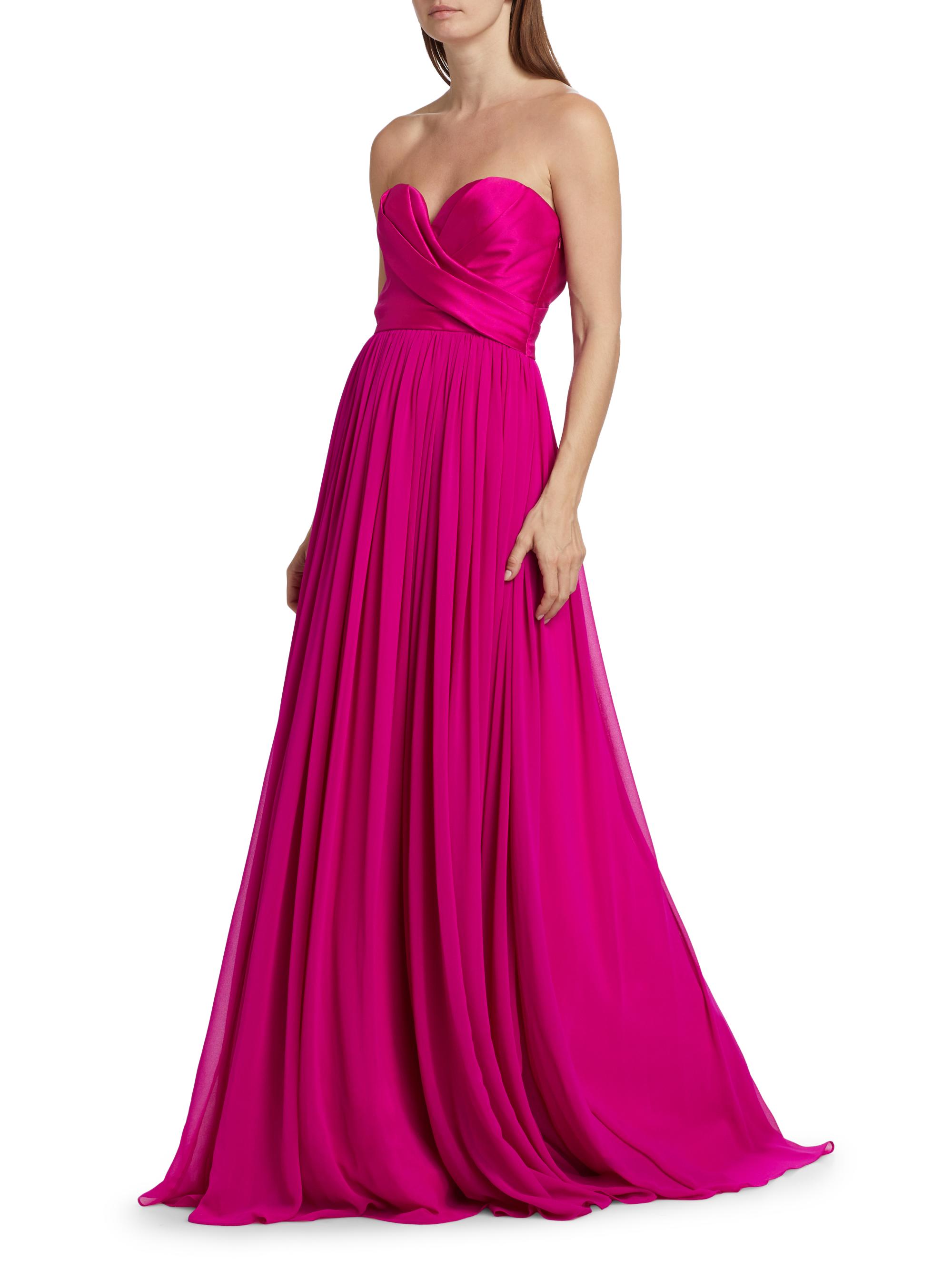 Badgley Mischka Women's Strapless Georgette Gown - Fuchsia - detail view in Fuchsia