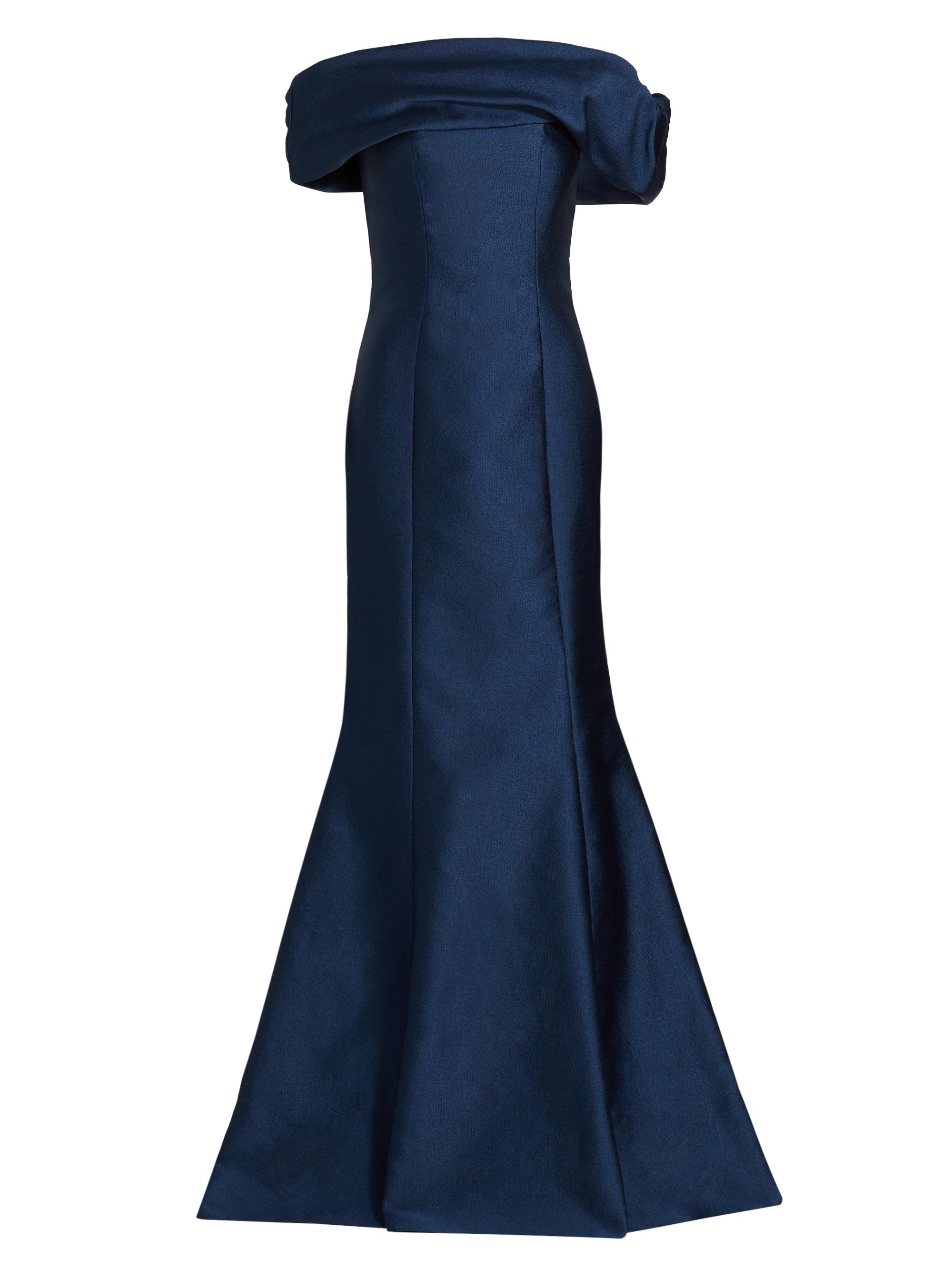 Badgley Mischka Women's Mikado Twill Trumpet Gown - Navy