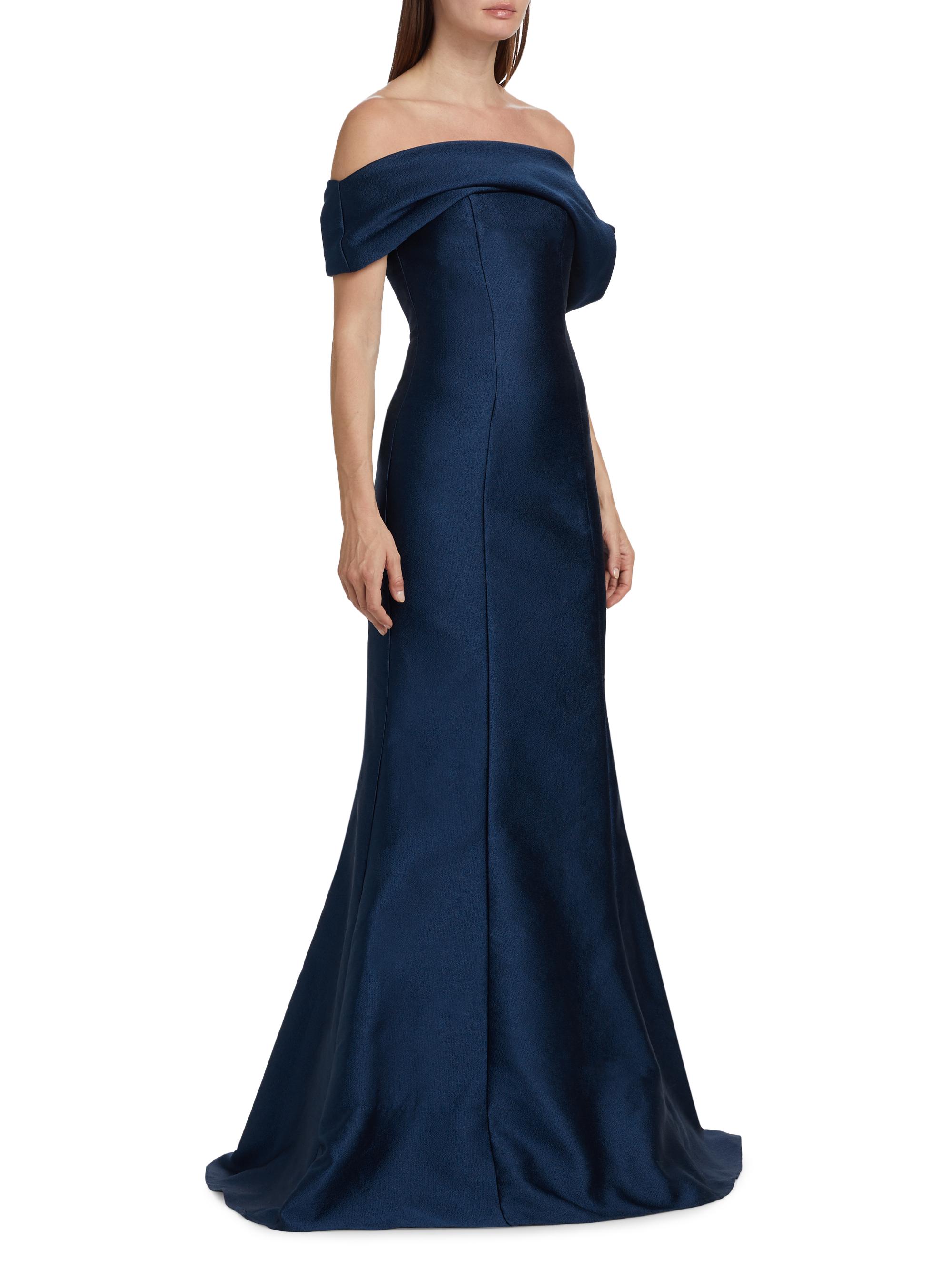 Robe De Soirée ALFRED SUNG Mikado Jersey Taille 2 Bleu Nuit - Neuve (sans Ceinture)