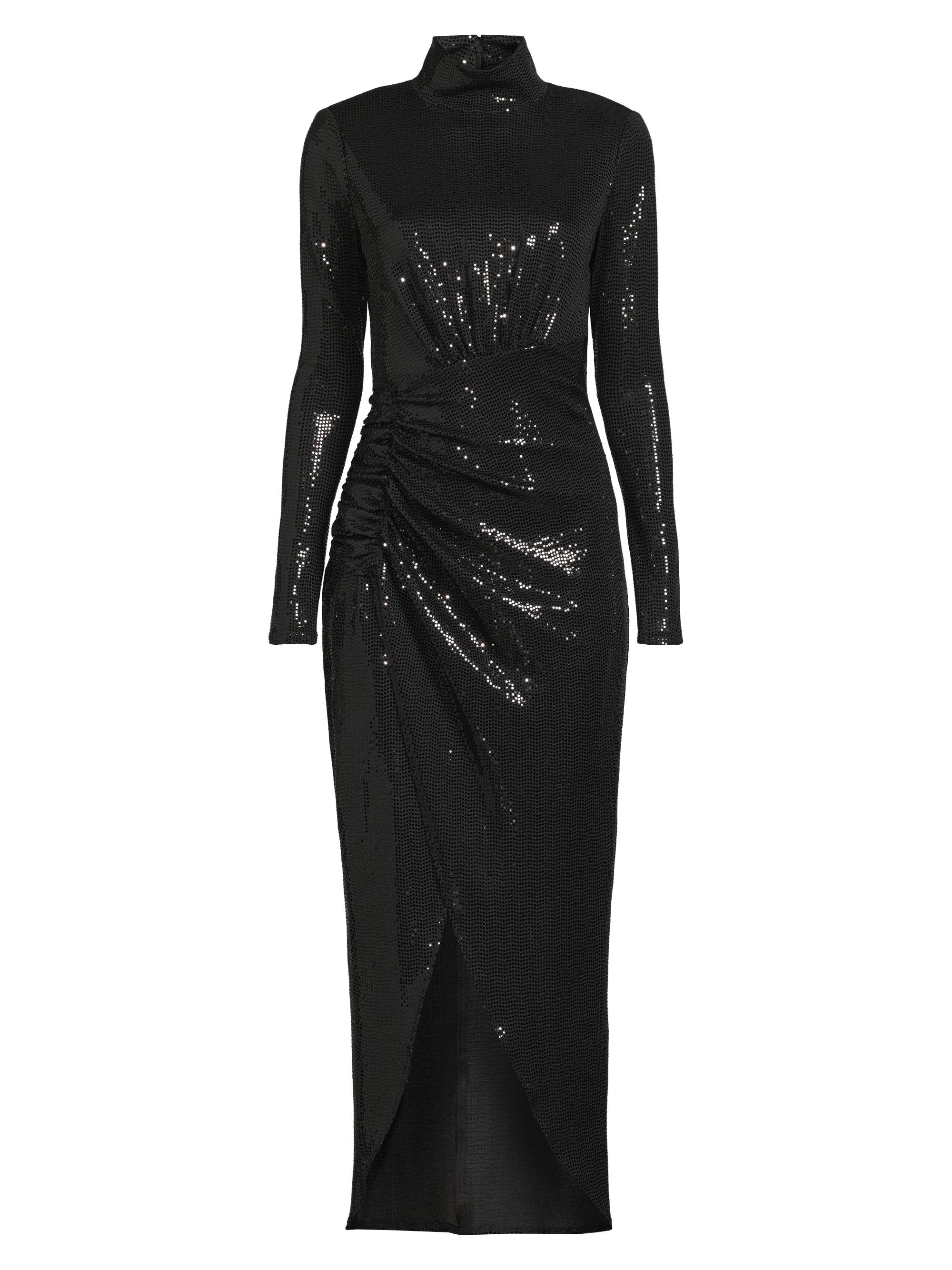 One33 Social Women's Sequin Draped Long-Sleeve Cocktail Dress - Black