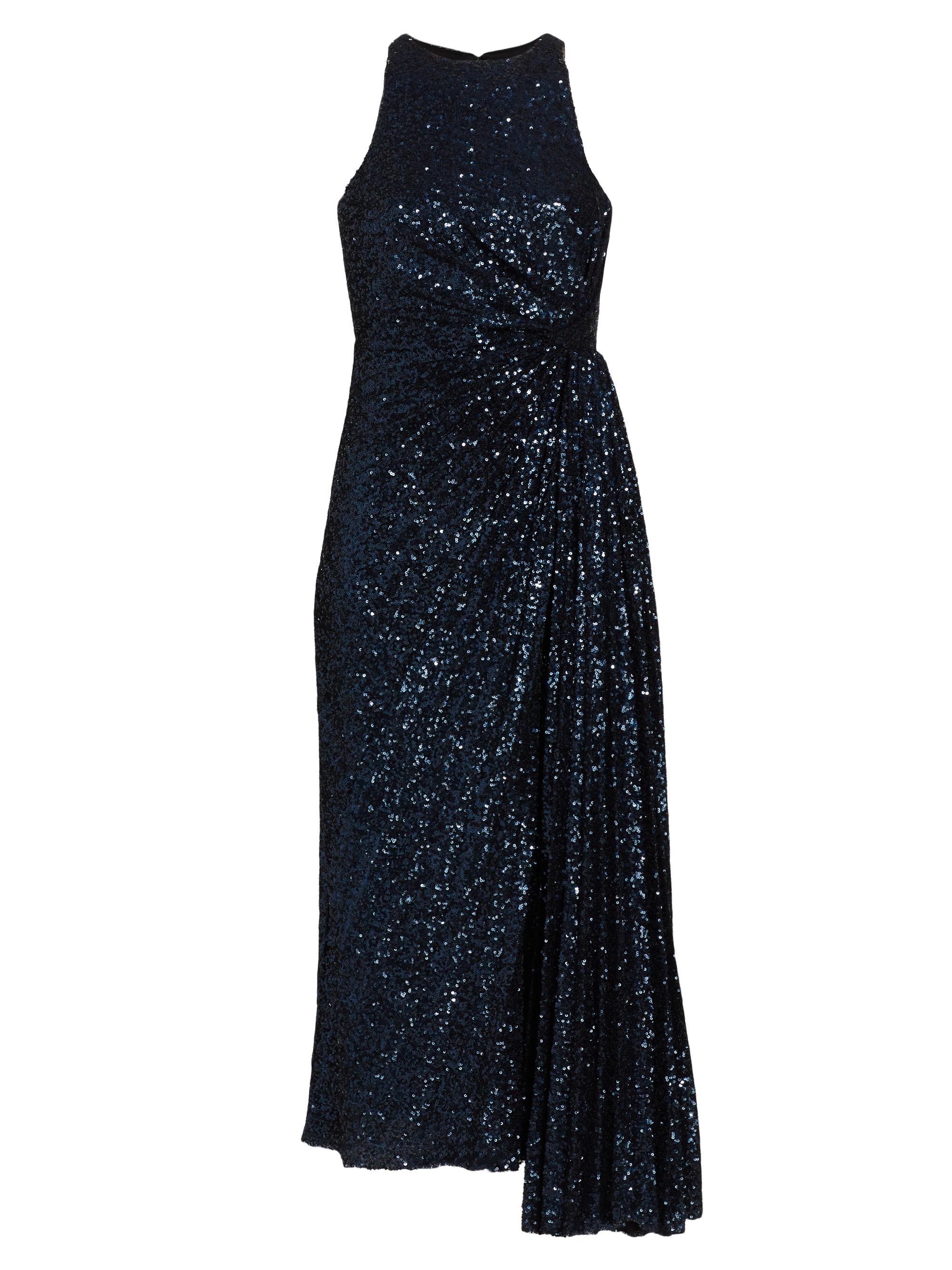 Badgley Mischka Women's Sequined Draped Cocktail Dress - Navy