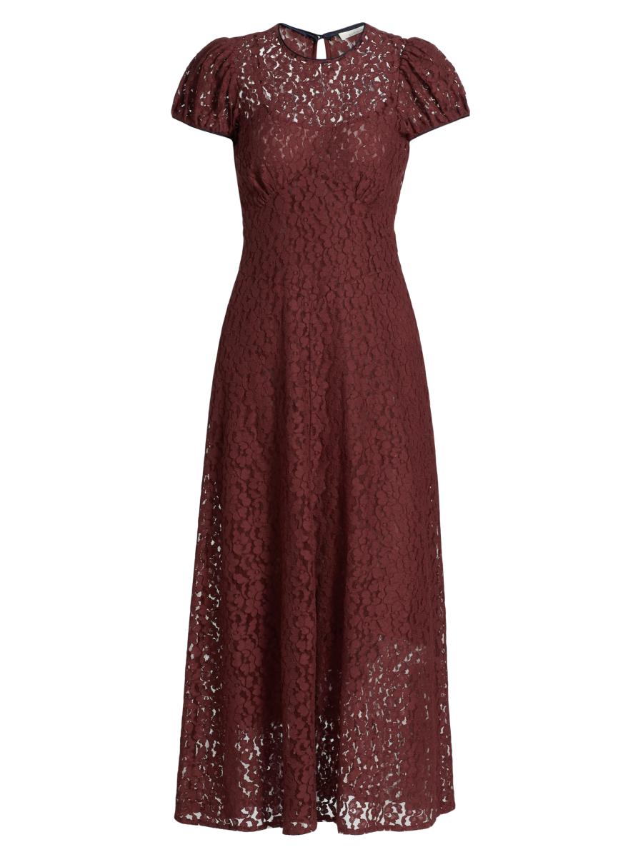 Doen Women's Katarina Lace Fit & Flare Short-sleeve Midi-dress In Burgundy