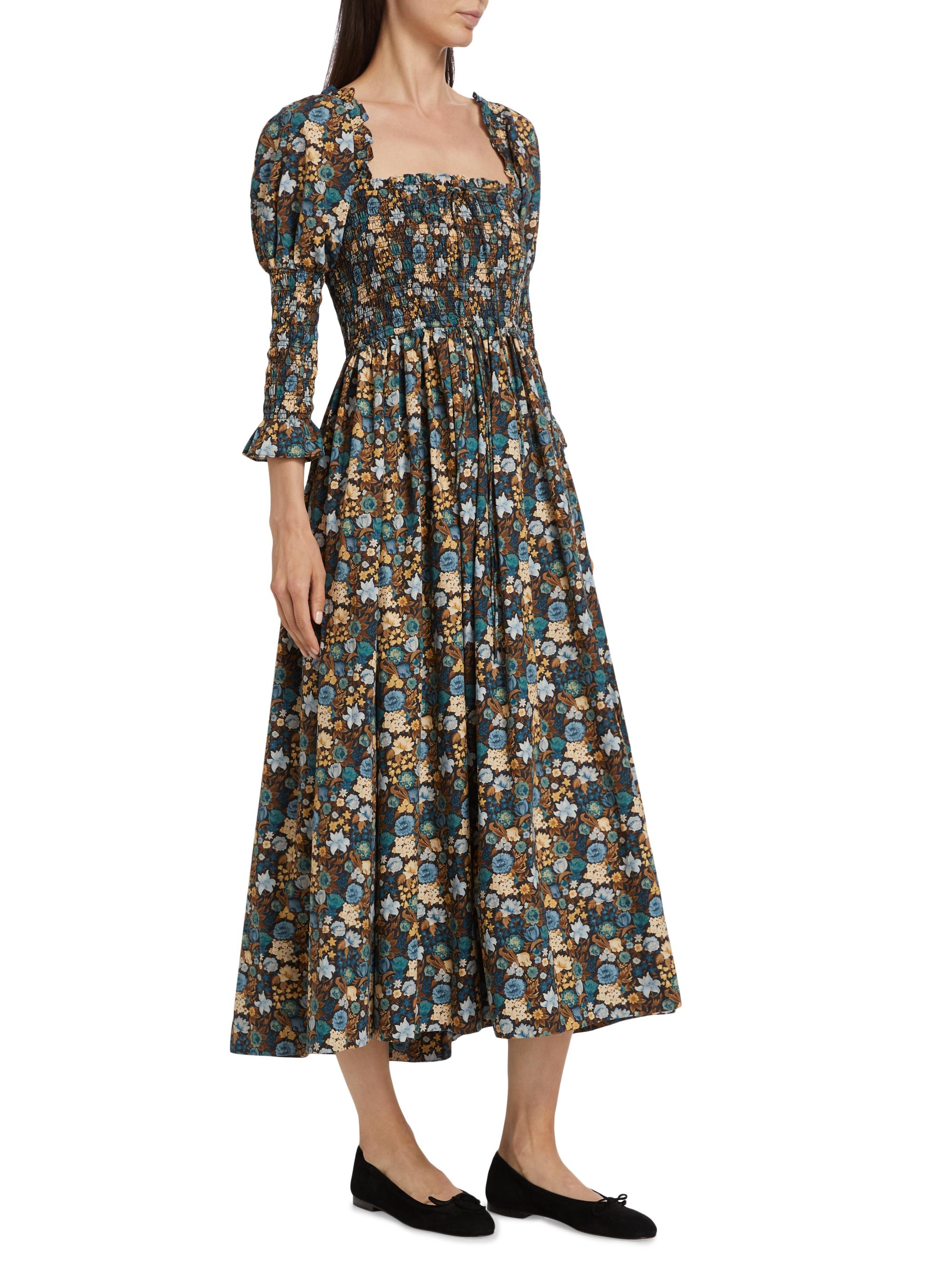 DÔEN Bijou Floral Cotton Smocked Midi-Dress | Saks Fifth Avenue