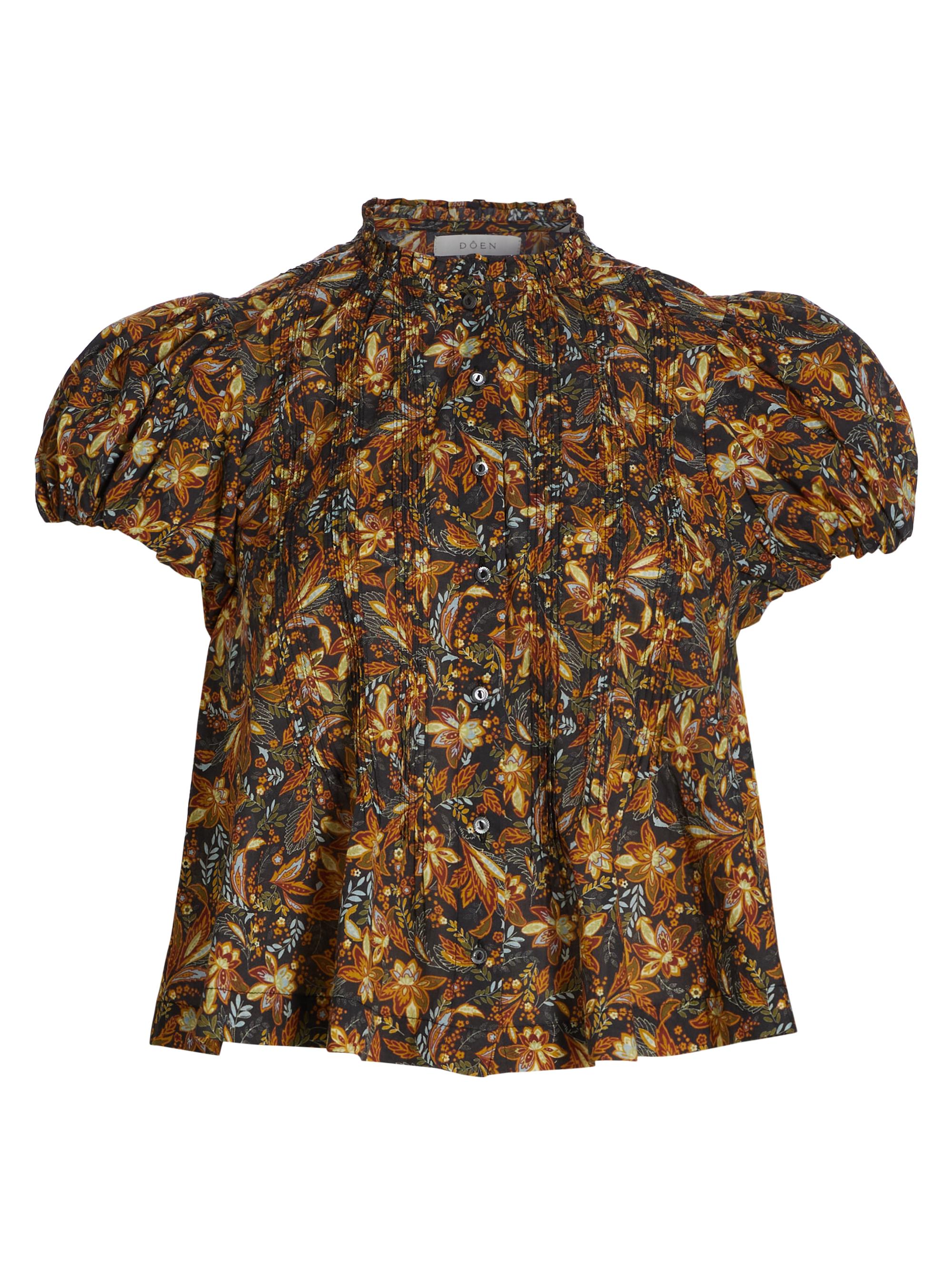 DÔEN Women's Millie Floral Cotton Short-Sleeve Blouse - Noir Narcissus Floral