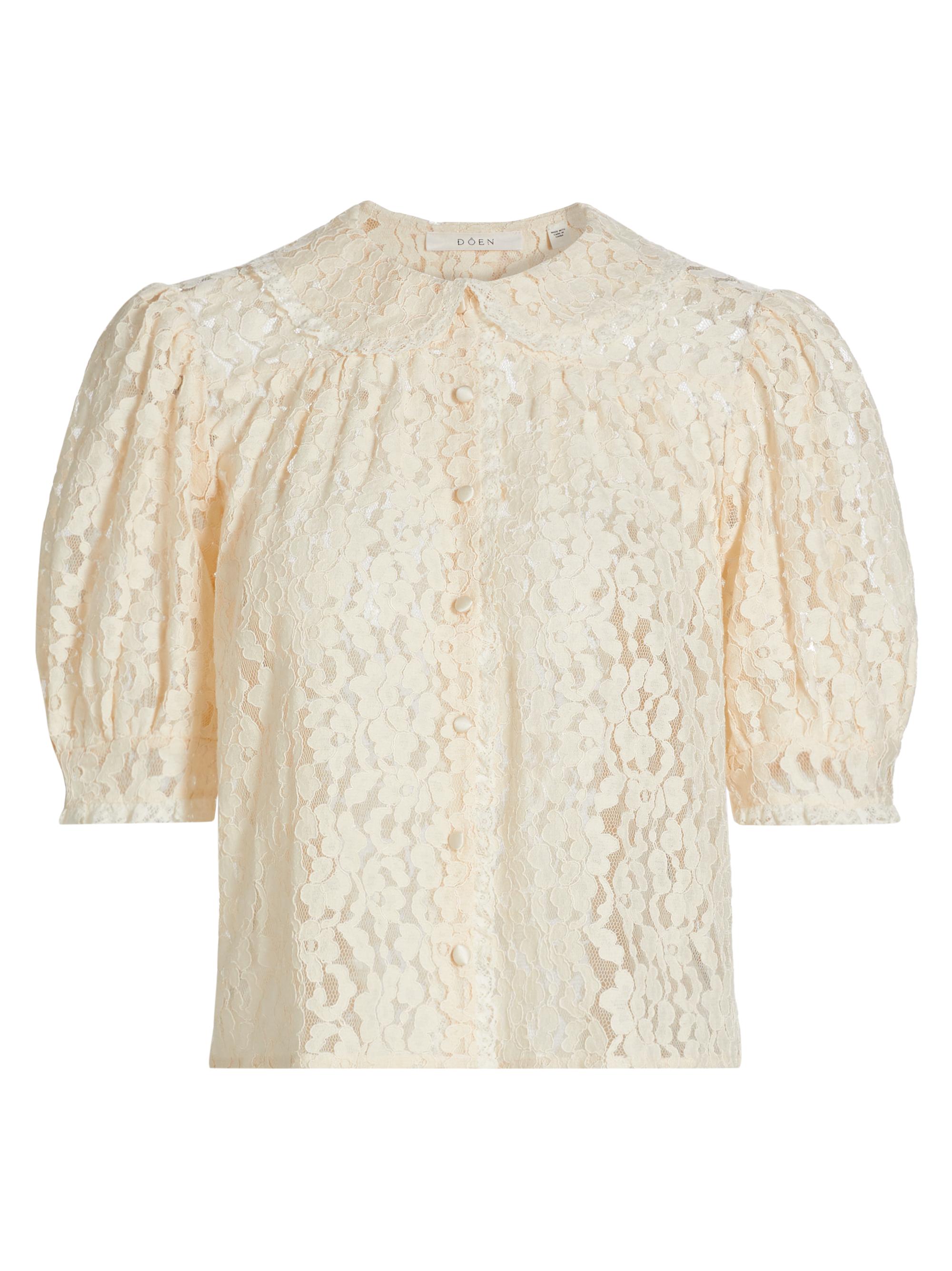 DÔEN Women's Lenore Lace Short-Sleeve Blouse - Mother Of Pearl