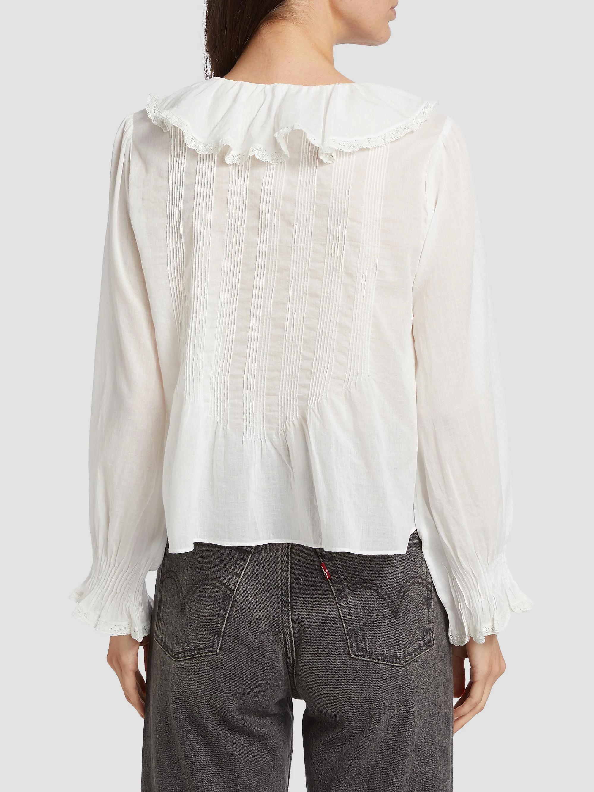 DÔEN Hardy Pintuck Cotton Shawl-Collar Blouse | Saks Fifth Avenue