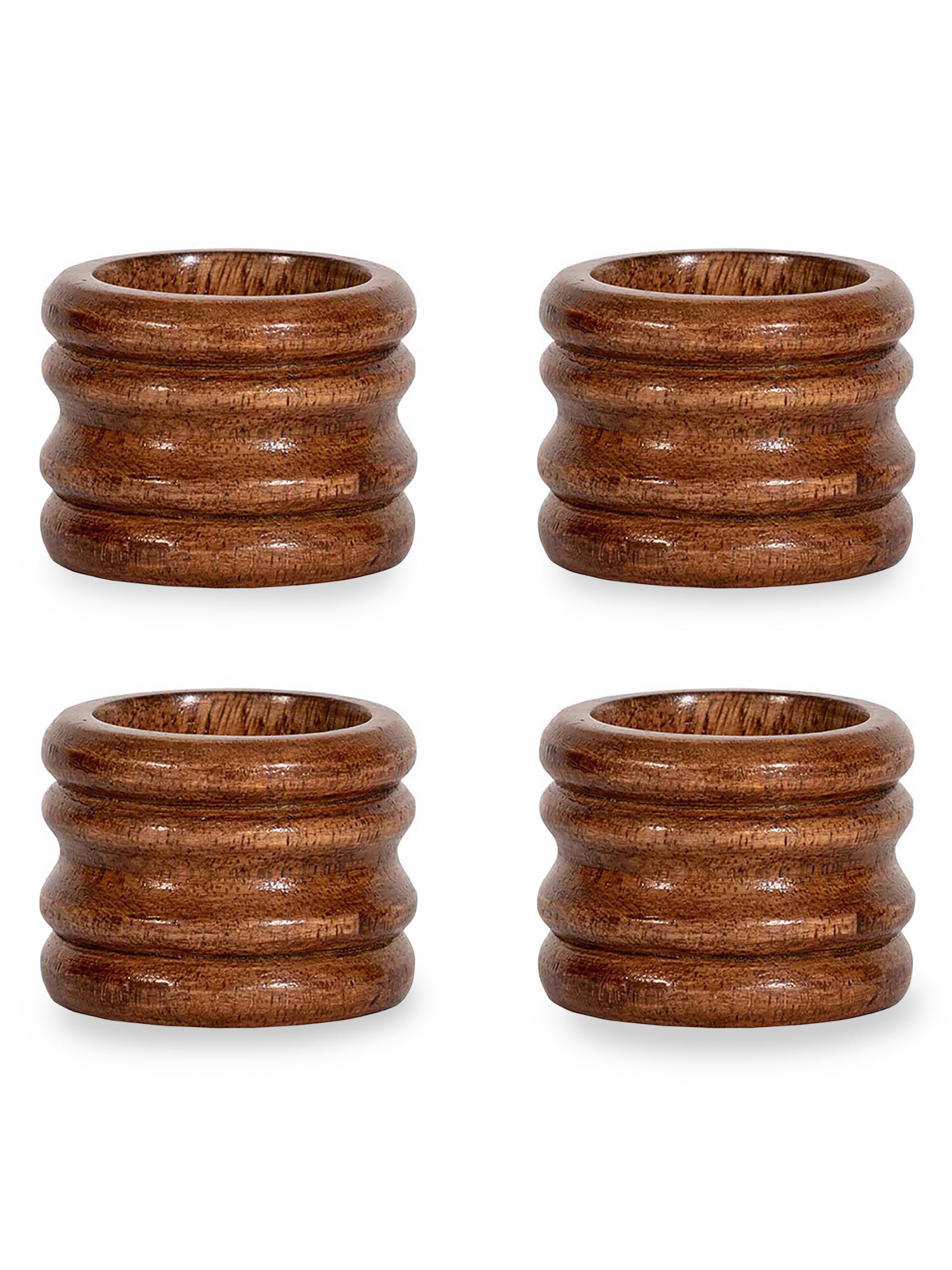 Juliska Bilbao Wood 4-Piece Napkin Ring Set - Brown
