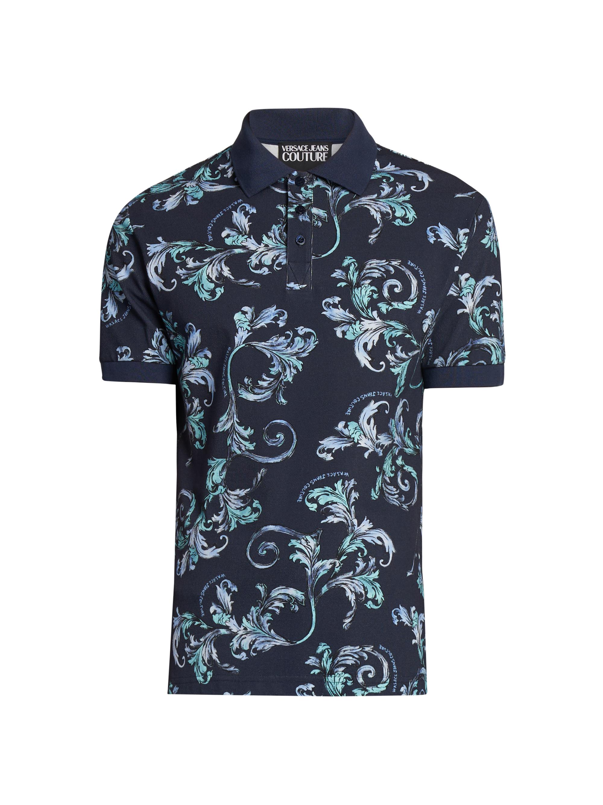 Versace Jeans Couture Men's Baroque Cotton Polo Shirt - Ocean