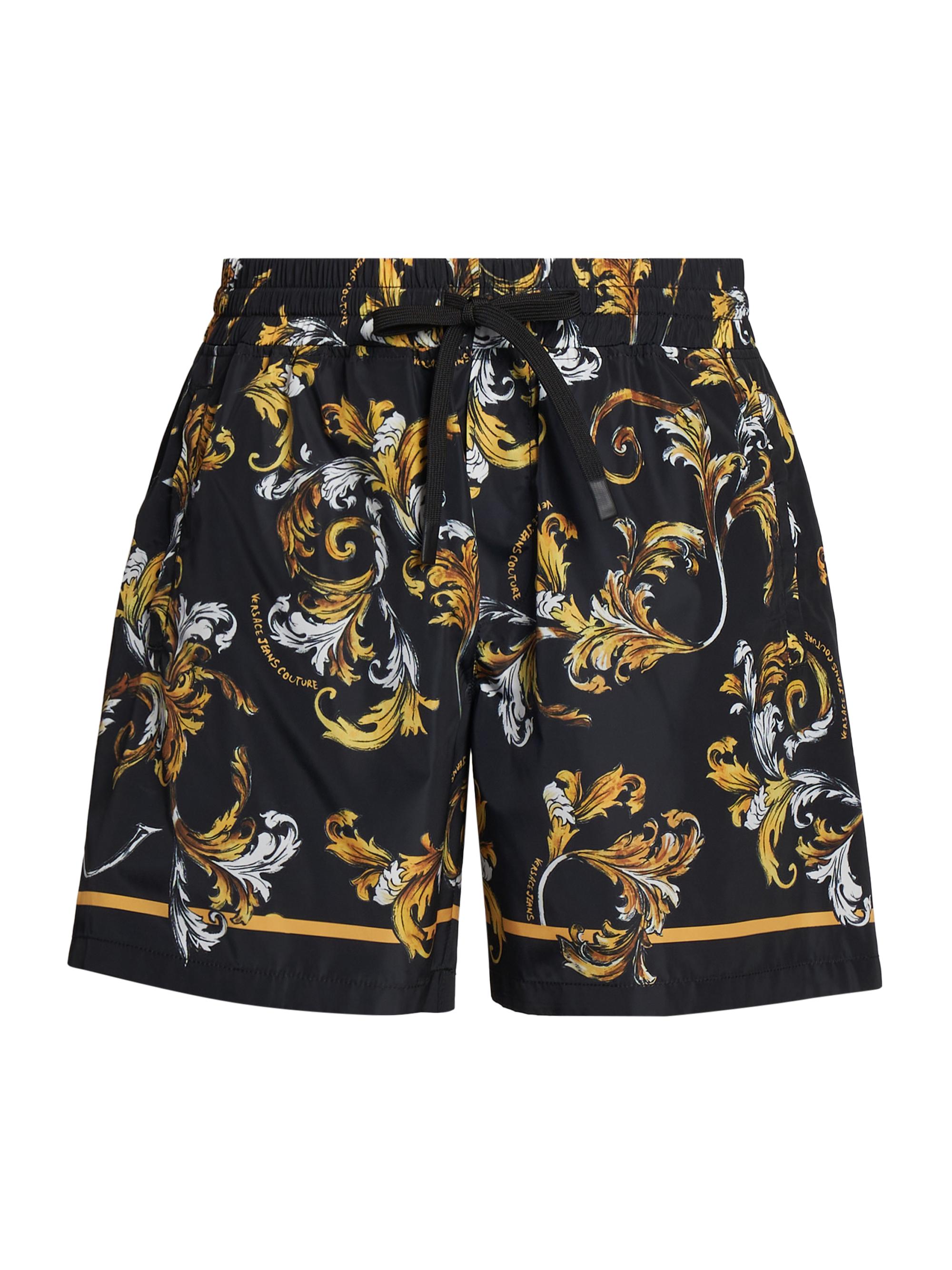 Versace Jeans Couture Men's Baroque Leaf Motif Shorts - Black Gold