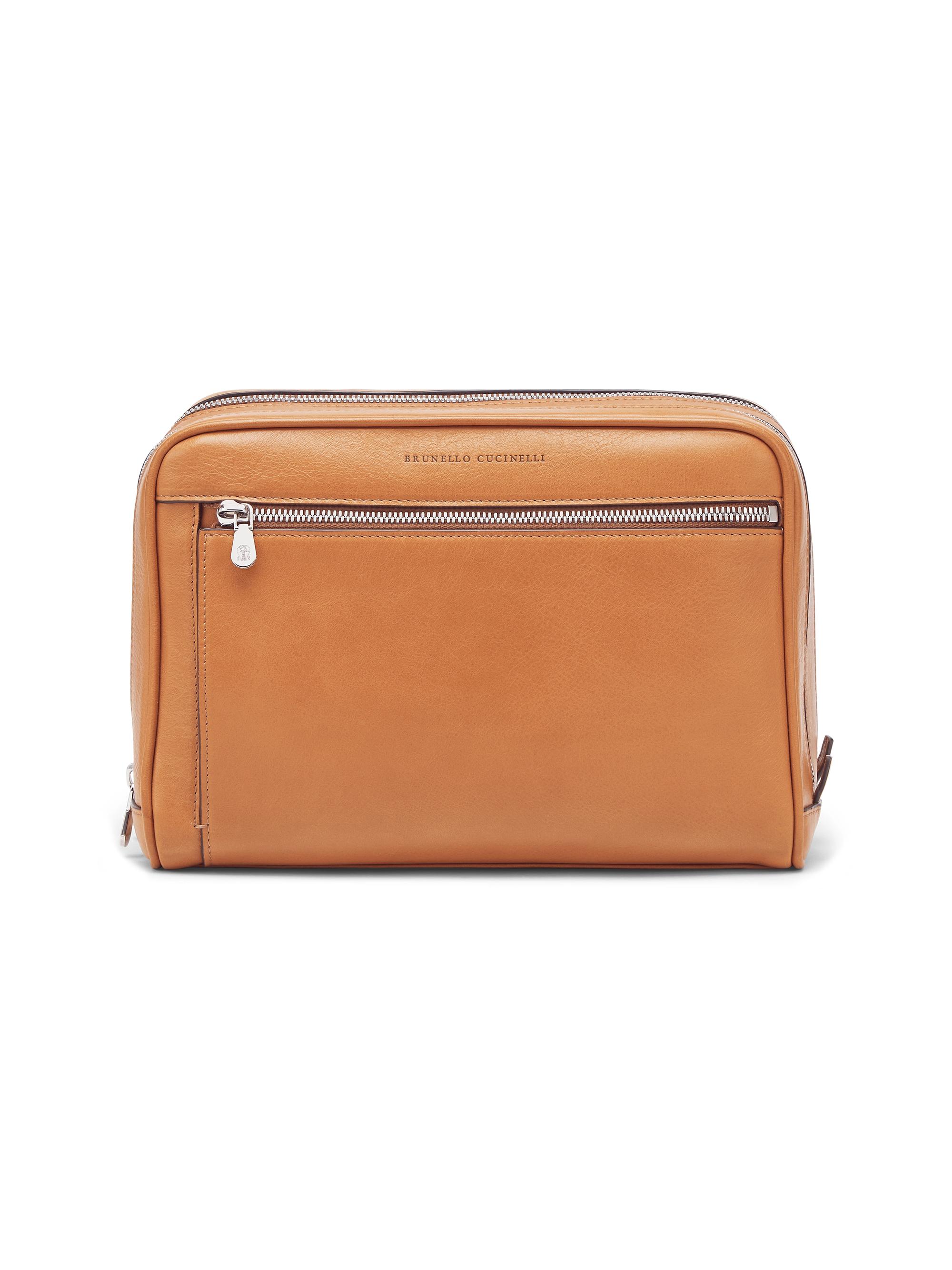 Brunello Cucinelli Men's Cowhide Beauty Case with Double Zipper - Cognac