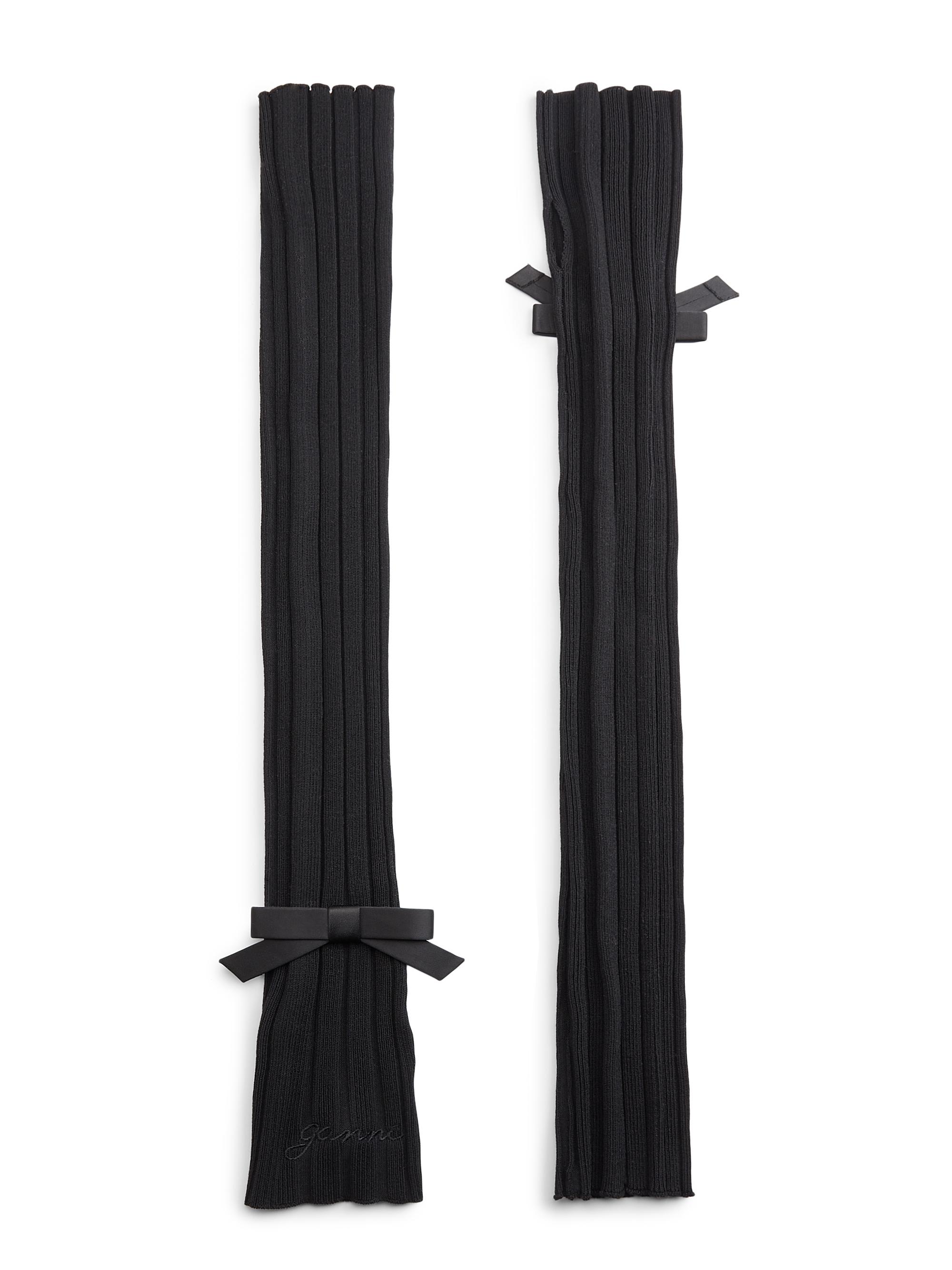 Ganni Women's Rib-Knit Bow Wrist Warmers - Black