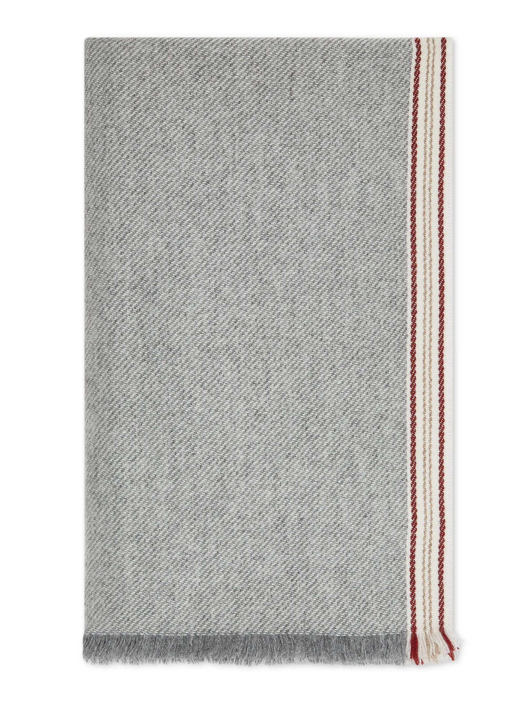 Brunello Cucinelli Men's Cashmere Scarf with Striped Edge - Grey
