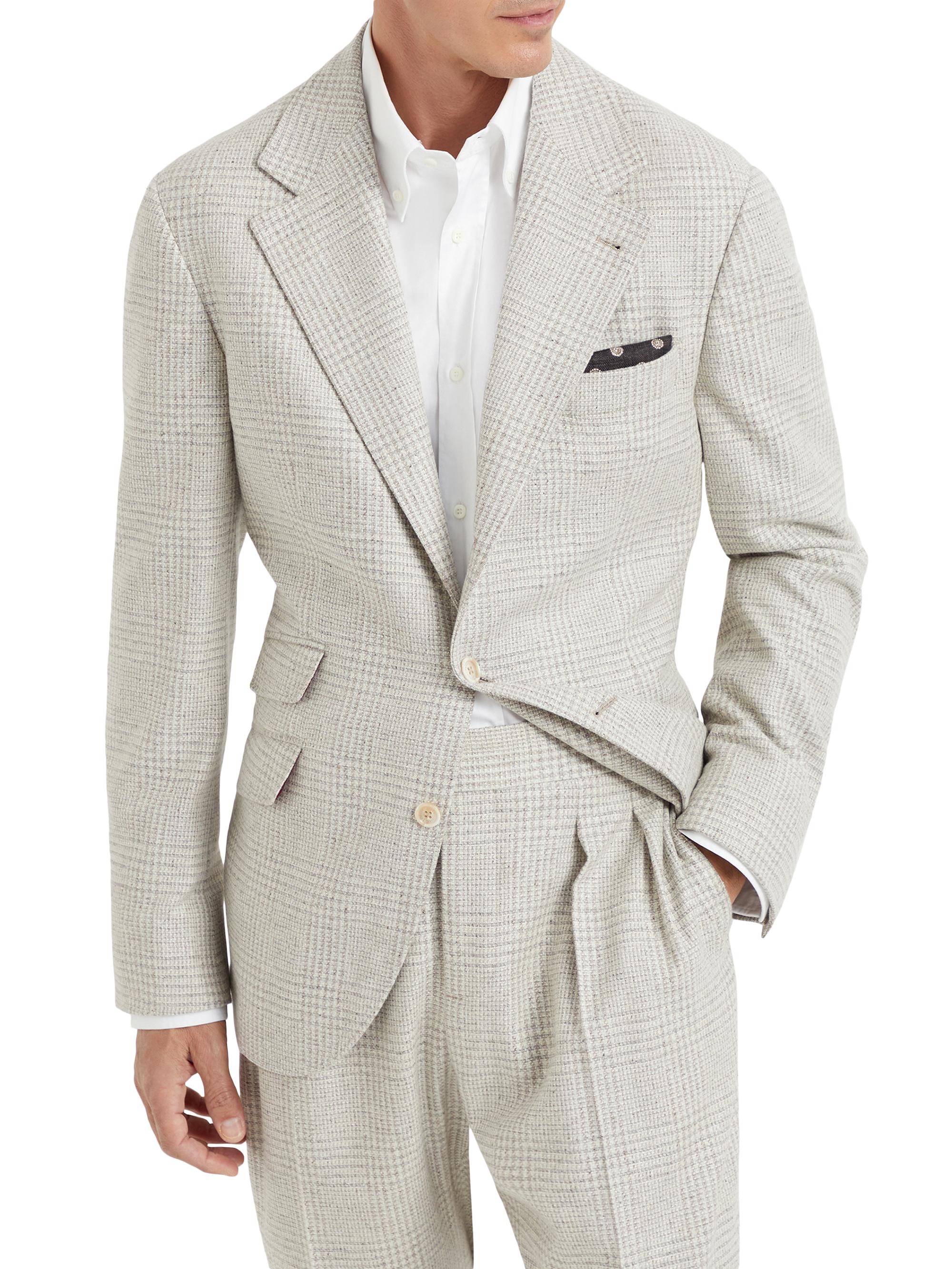 Brunello Cucinelli Men's Prince of Wales Deconstructed Cavallo Blazer - Sand