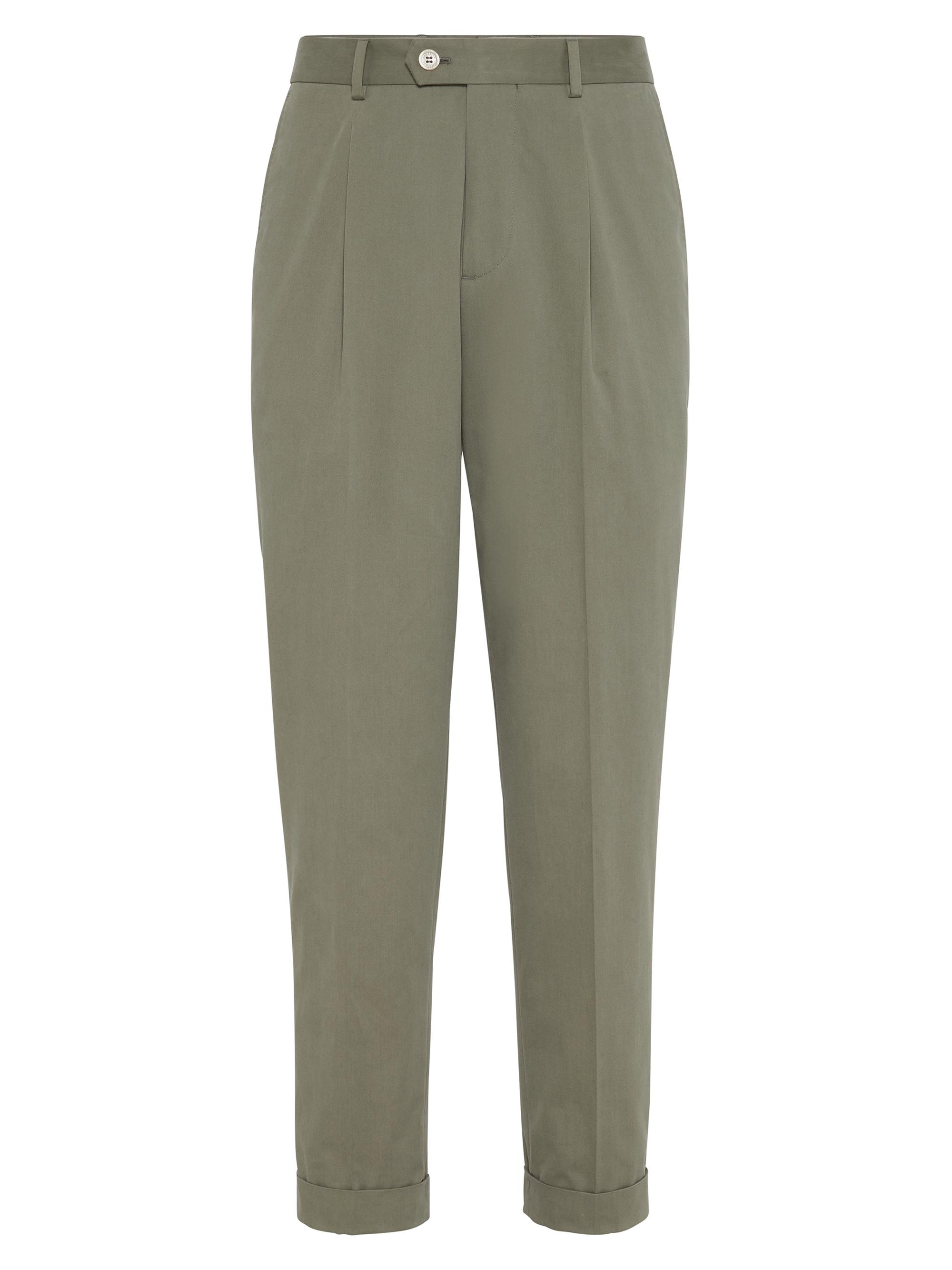 Brunello Cucinelli Men's Gabardine Leisure Fit Trousers with Pleat - Military