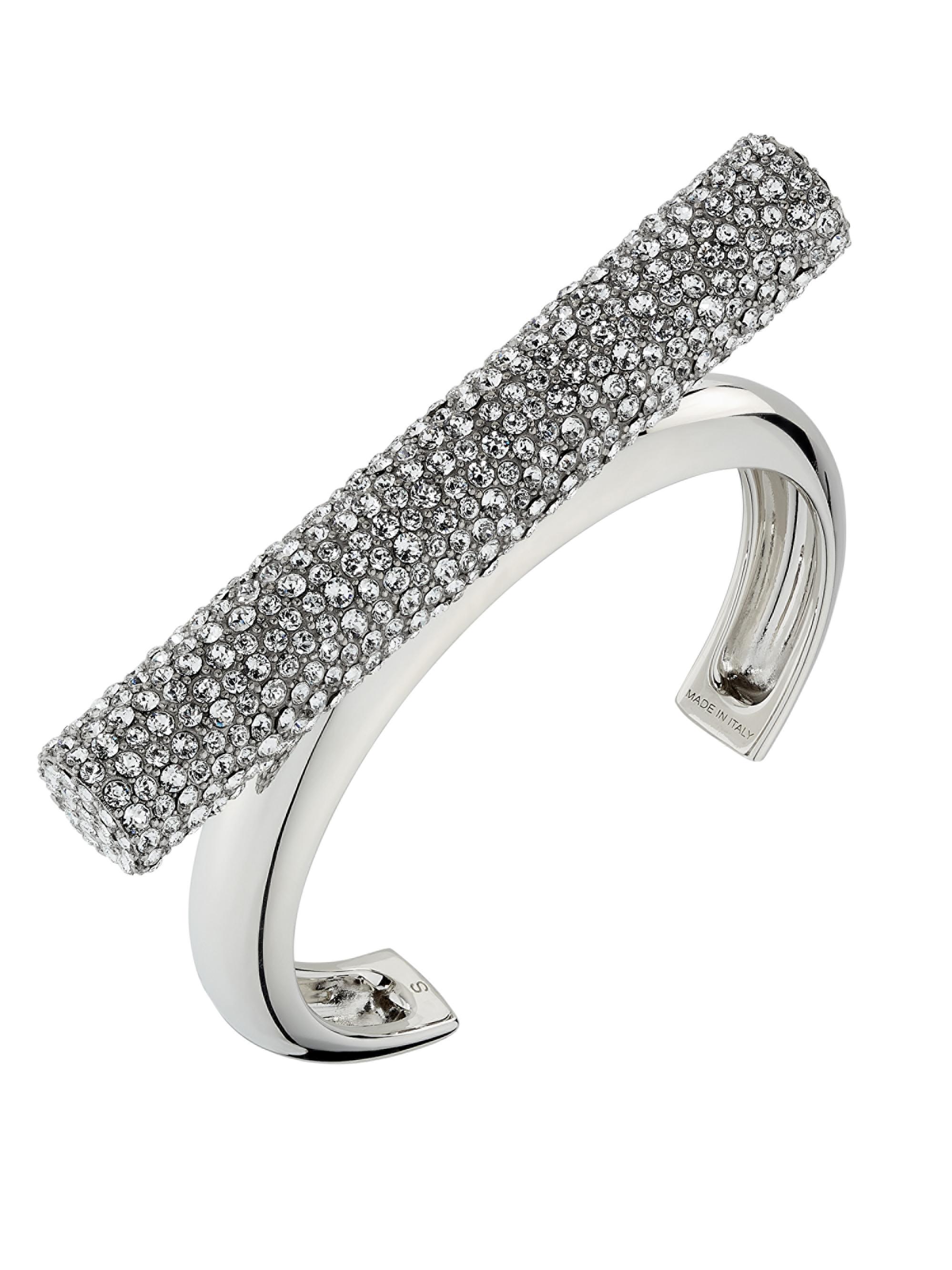 McQueen Women's Cross Bar Cuff Bracelet - Crystal Silver