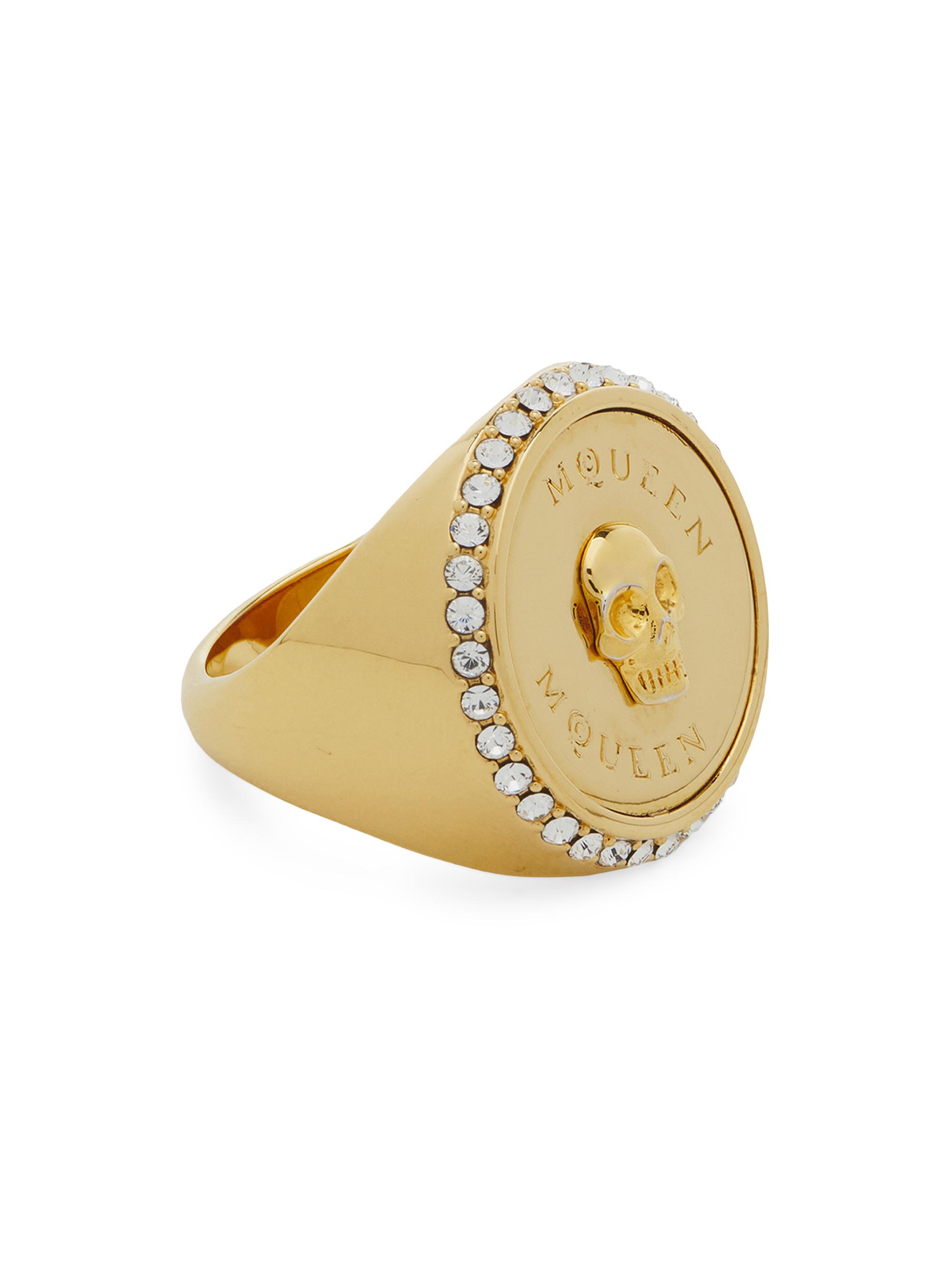 McQueen Women's Goldtone & Crystal Skull Signet Ring - Gold
