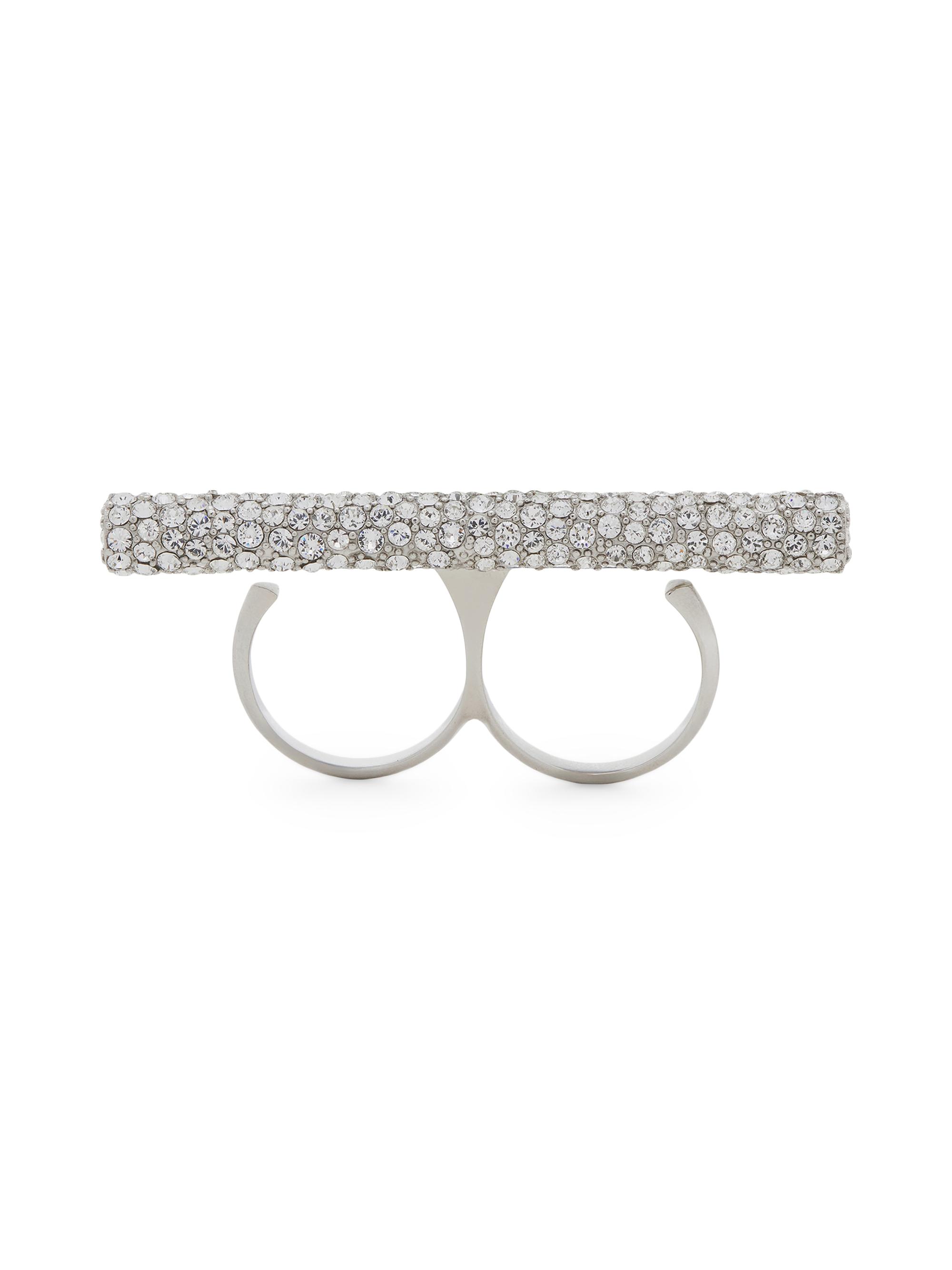 McQueen Women's Silvertone & Crystal Bar Double-Finger Ring - Crystal Silver