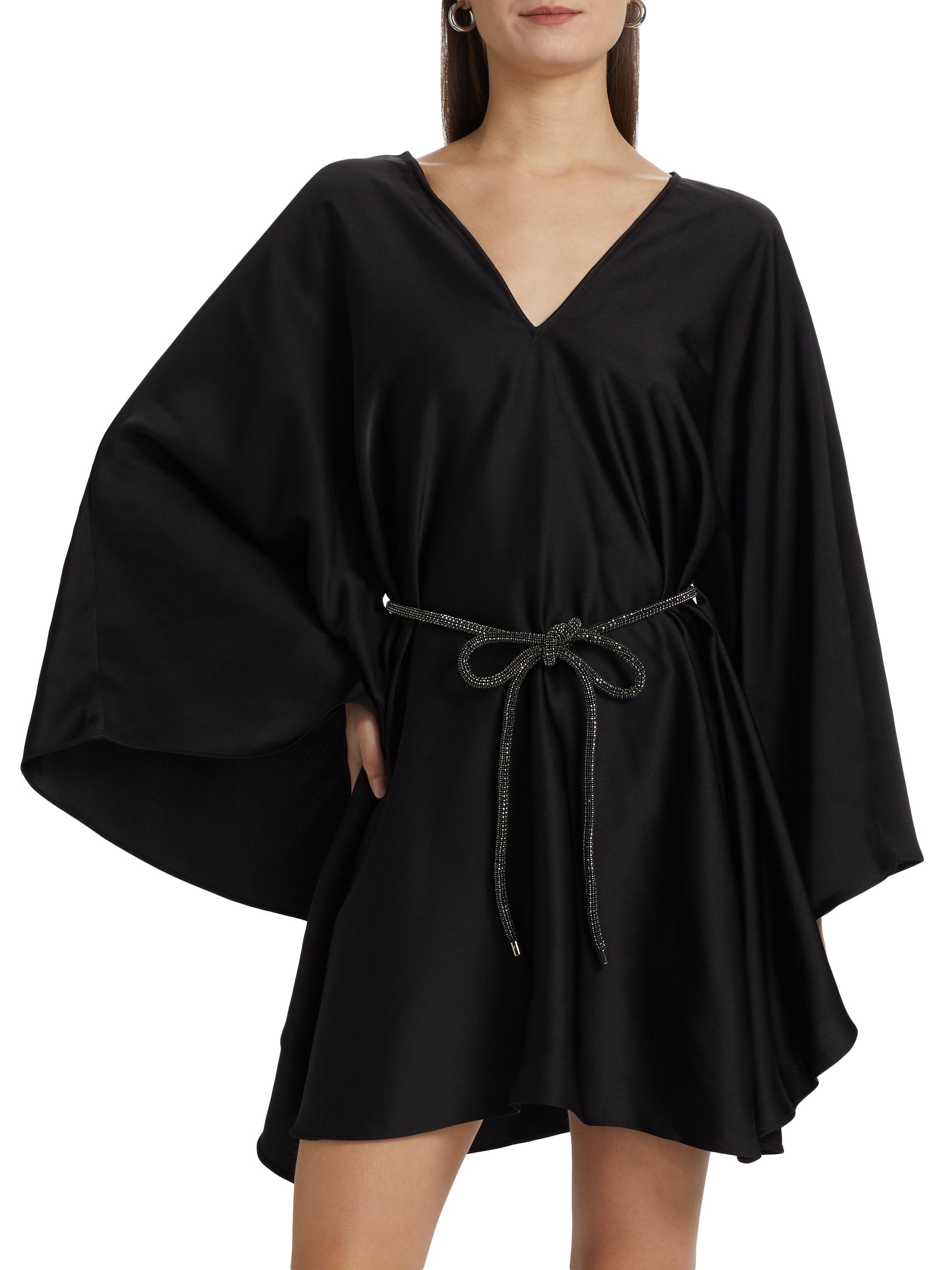 Halston Ola Satin V-Neck Caftan Minidress | Saks Fifth Avenue