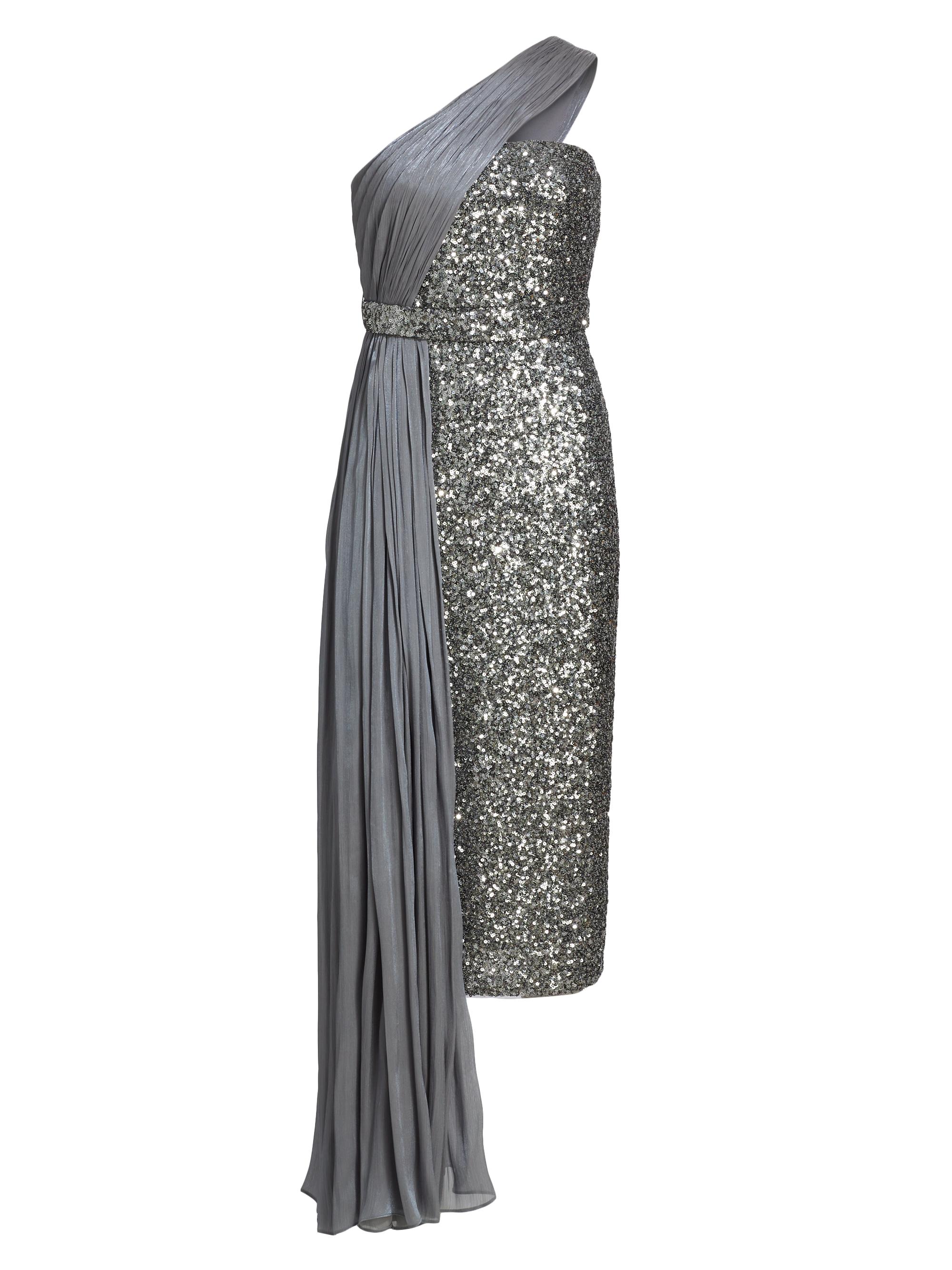 Badgley Mischka Metallic Pleated V-Neck Midi-Dress | Saks Fifth Avenue