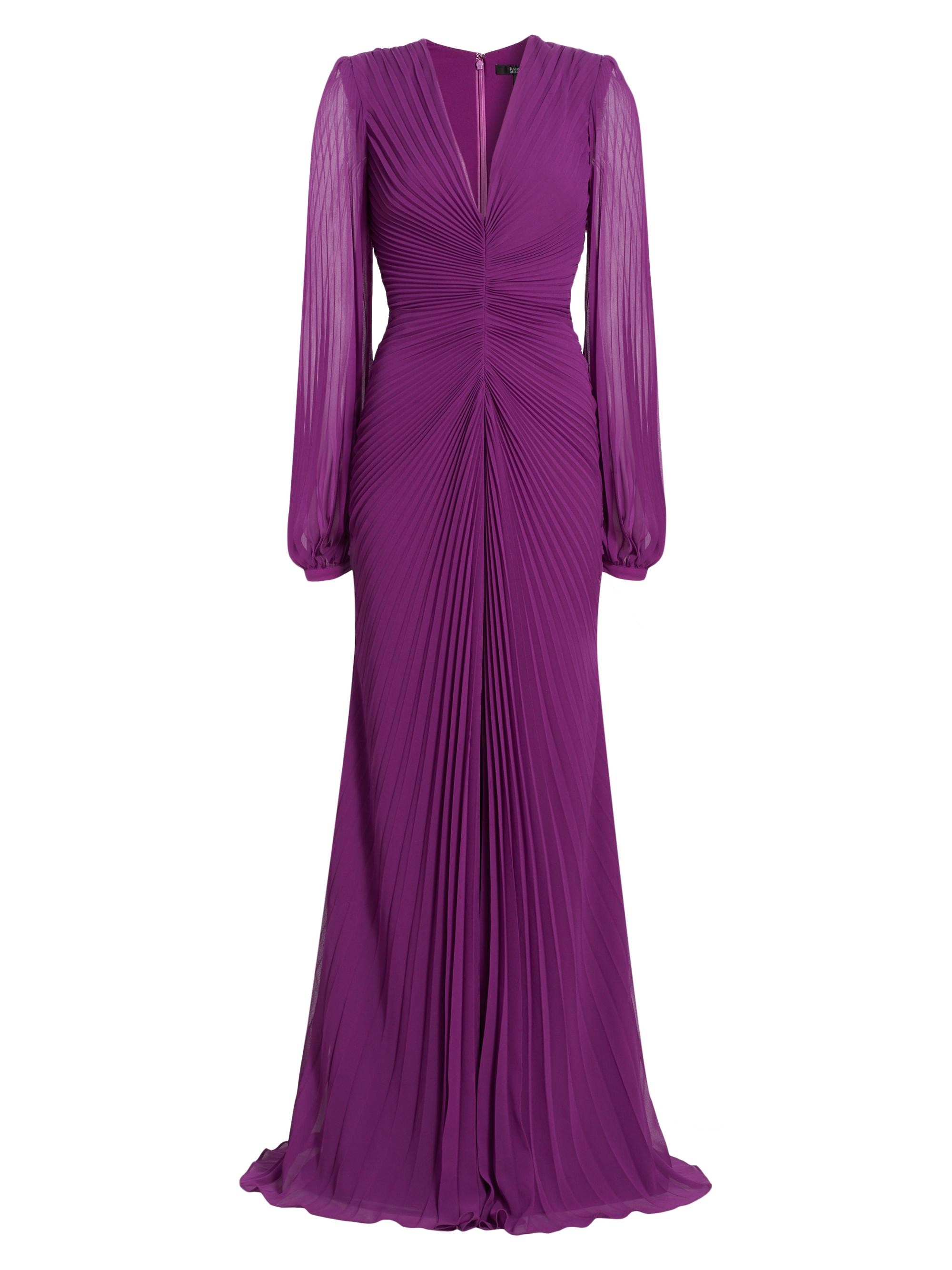 Badgley Mischka Women's Pleated V-Neck Gown - Amethyst