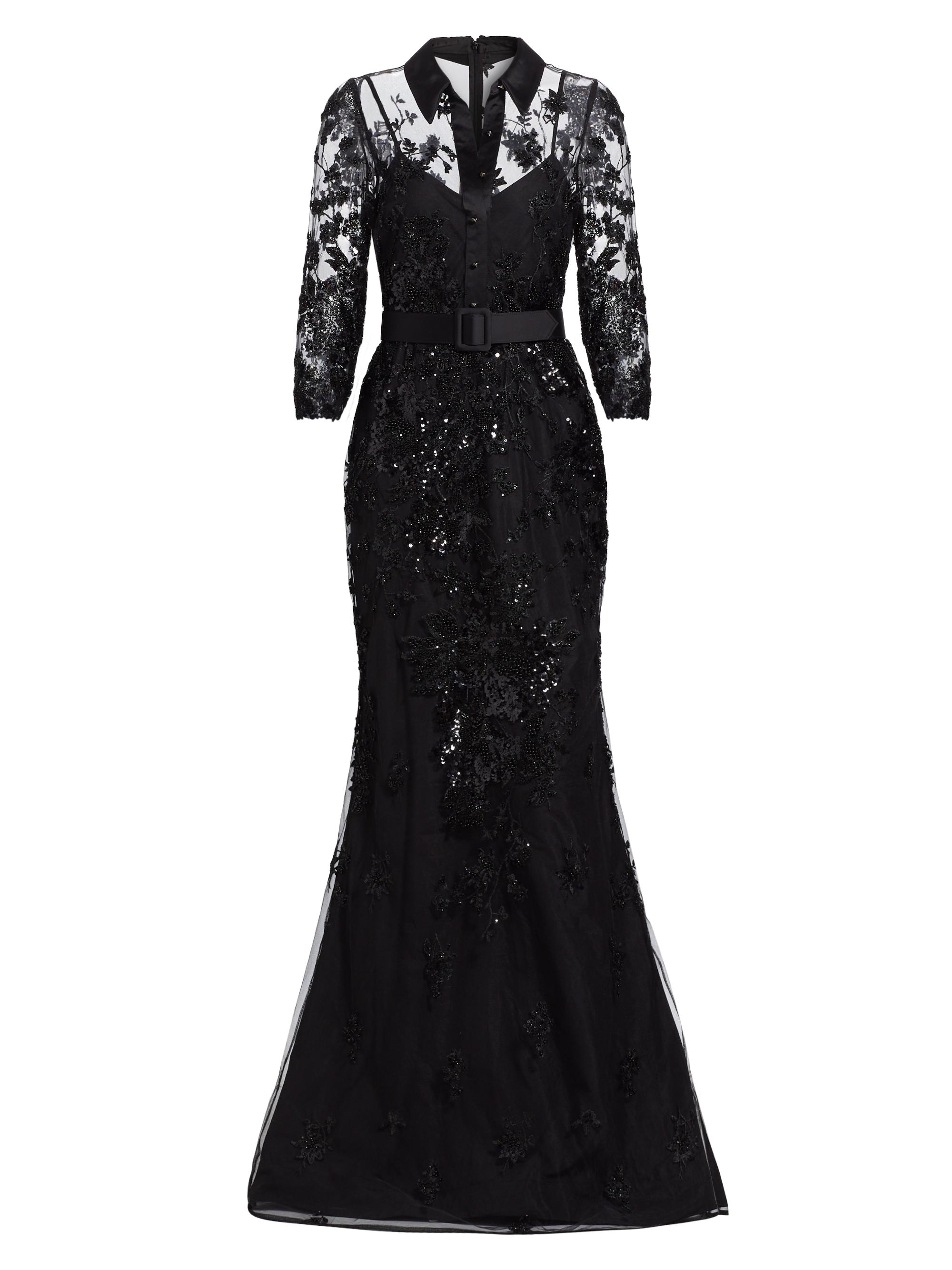 Badgley Mischka Women's Embellished Shirt Mermaid Gown - Black