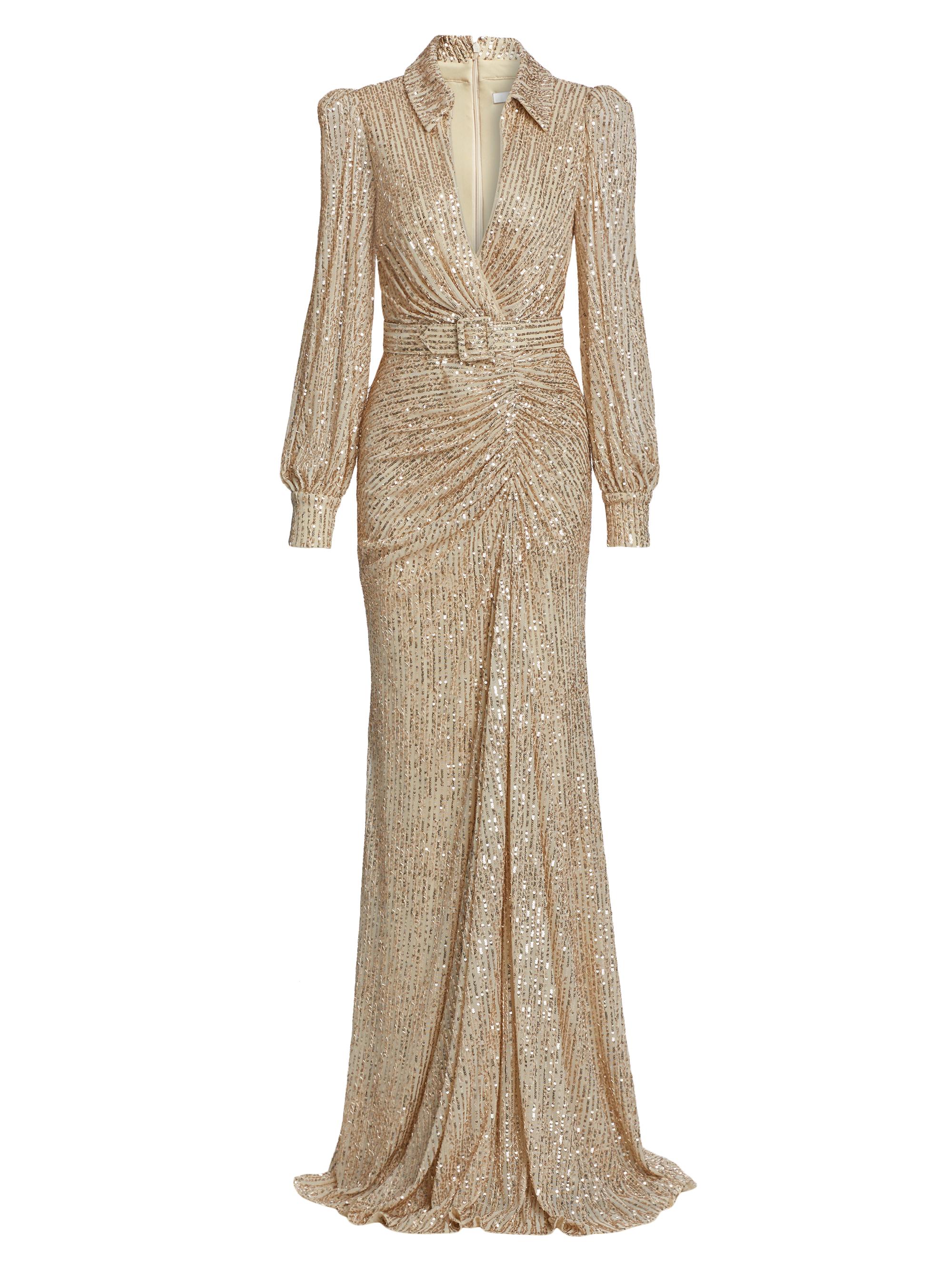 Badgley Mischka Women's Embellished Belted Shirt Gown - Gold