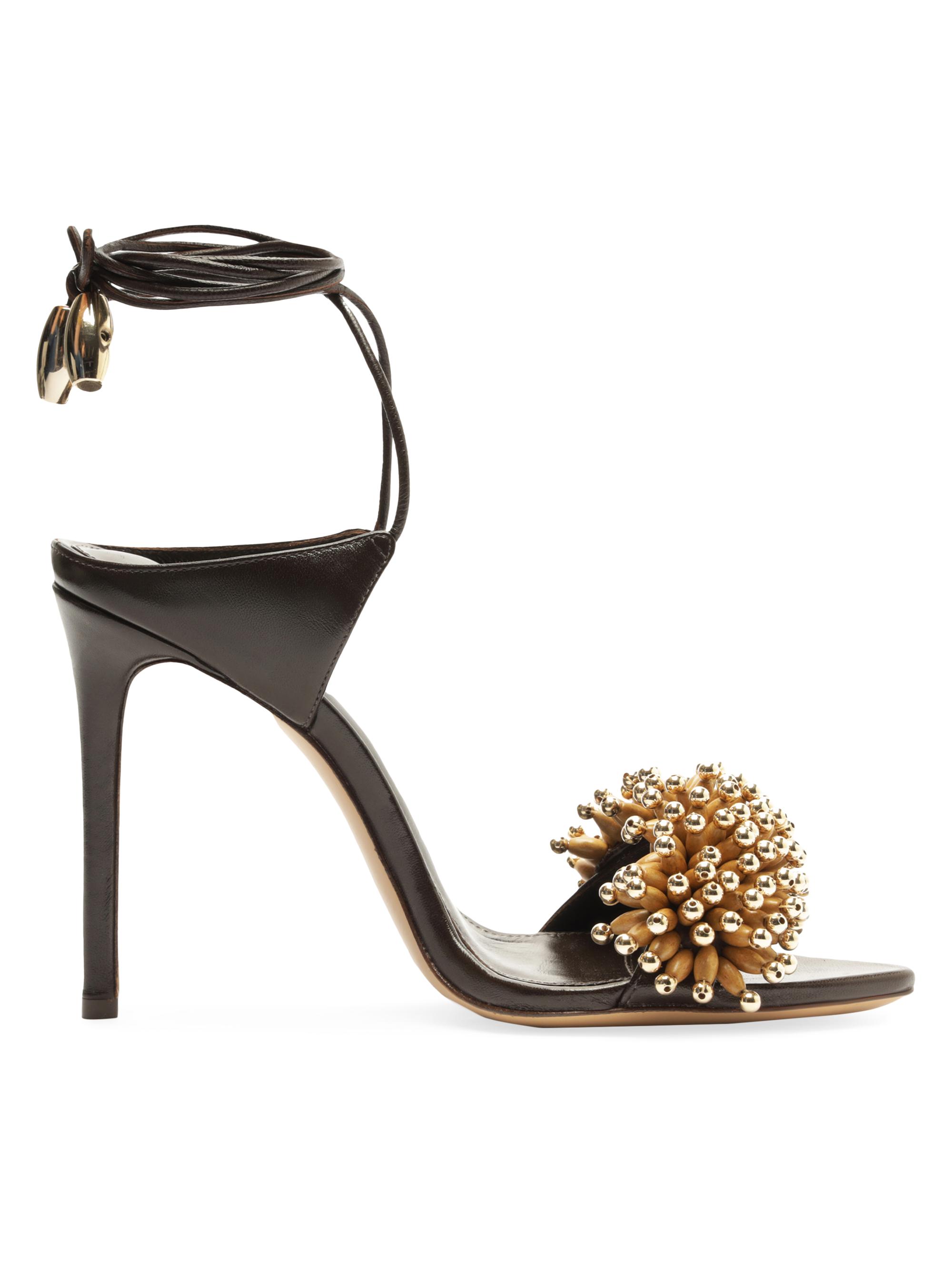 Alexandre Birman Zaya 100MM Embellished Leather Ankle-Wrap Sandals