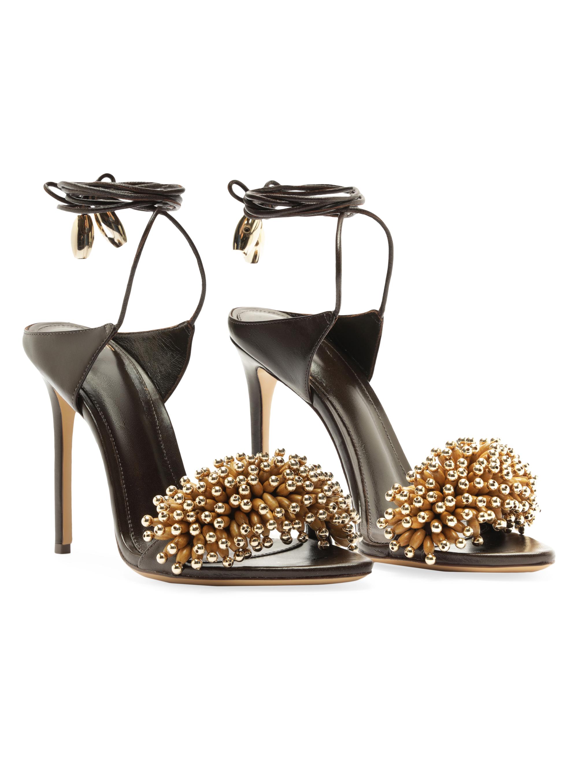 Alexandre Birman Zaya 100MM Embellished Leather Ankle-Wrap Sandals