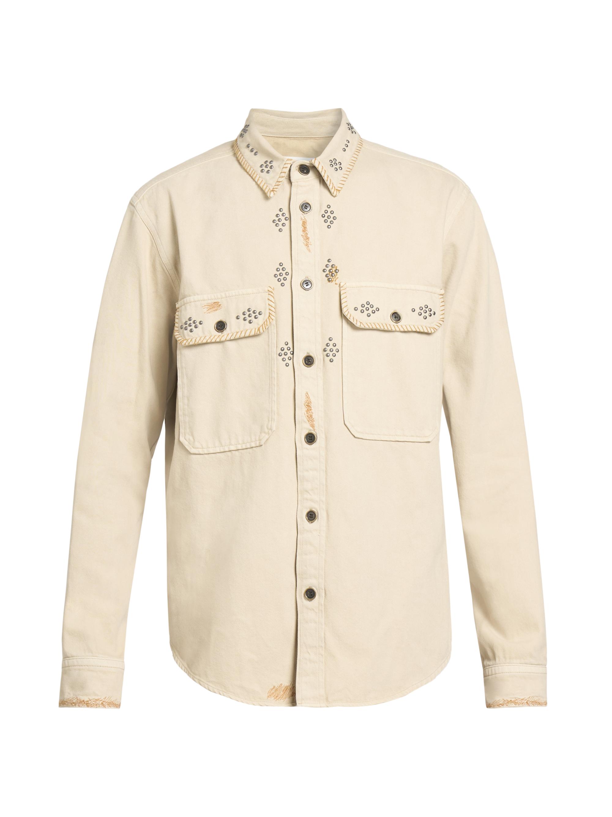 Isabel Marant Men's Osco Studded Button-Front Shirt - Ecru