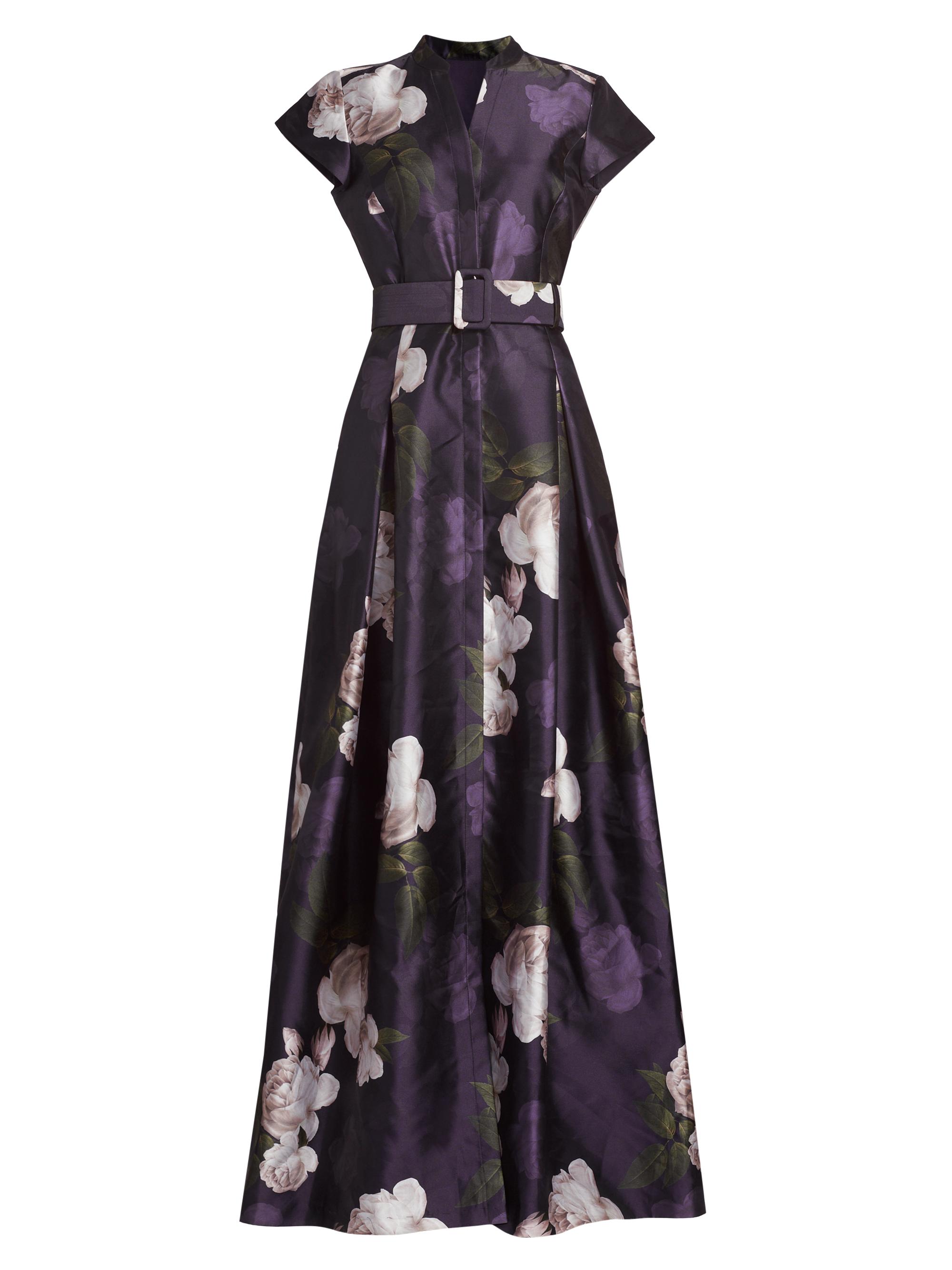 Sachin & Babi Women's Marta Floral Mikado Belted Gown - Twilight Blooms