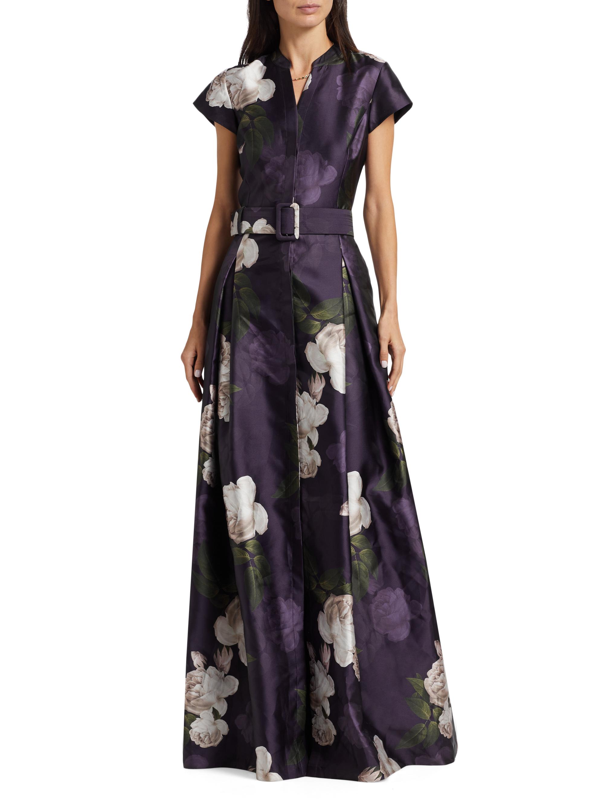 Marta Floral Mikado Belted Gown