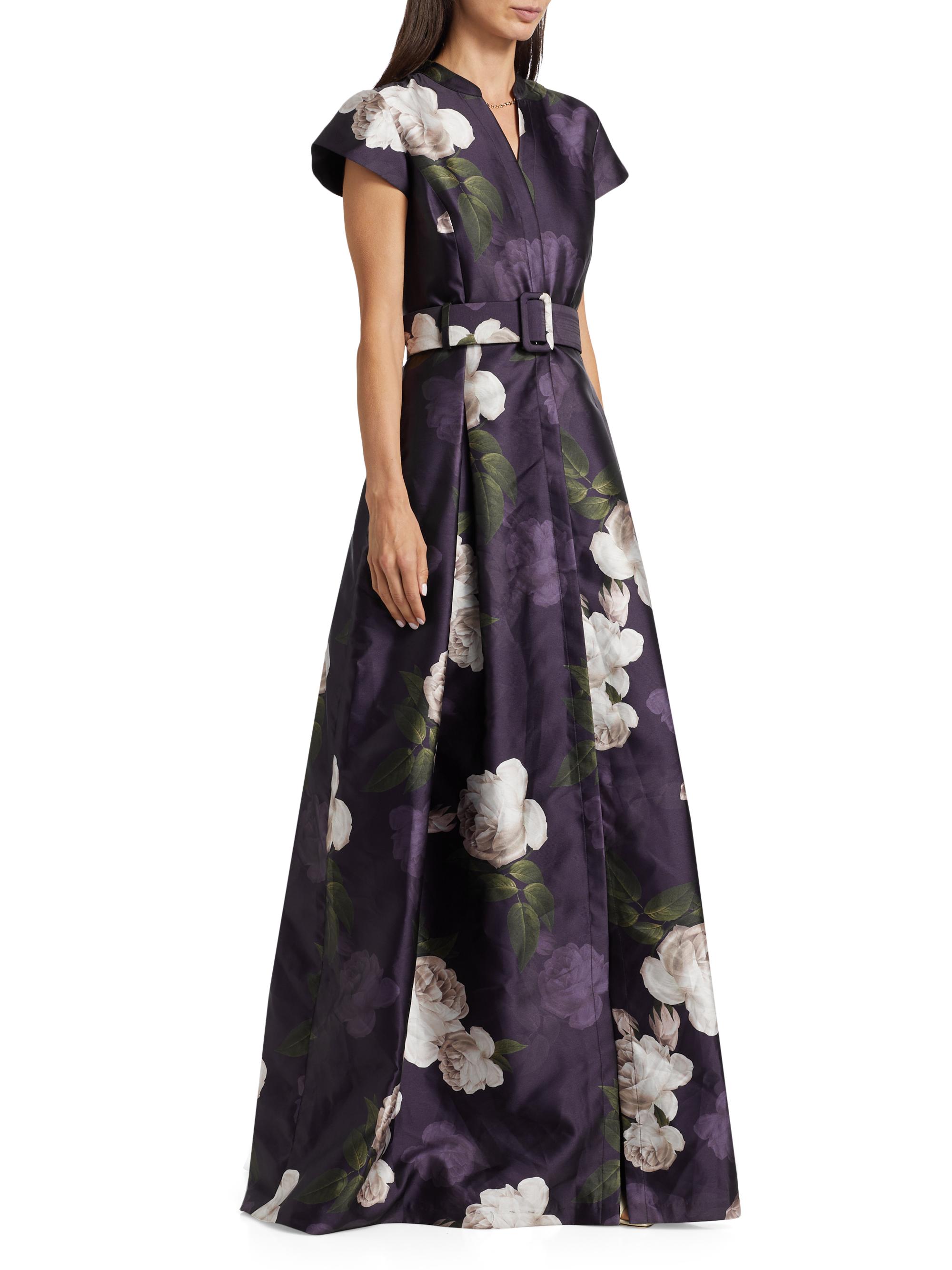Marta Floral Mikado Belted Gown