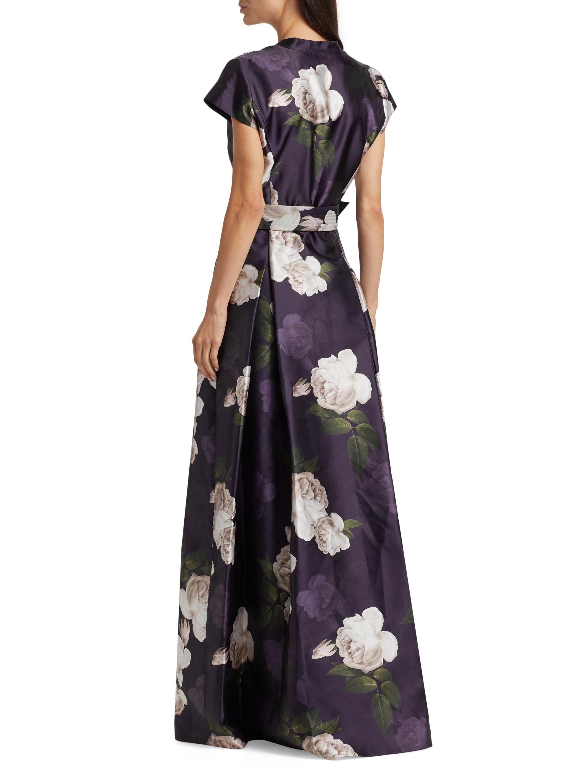 Marta Floral Mikado Belted Gown