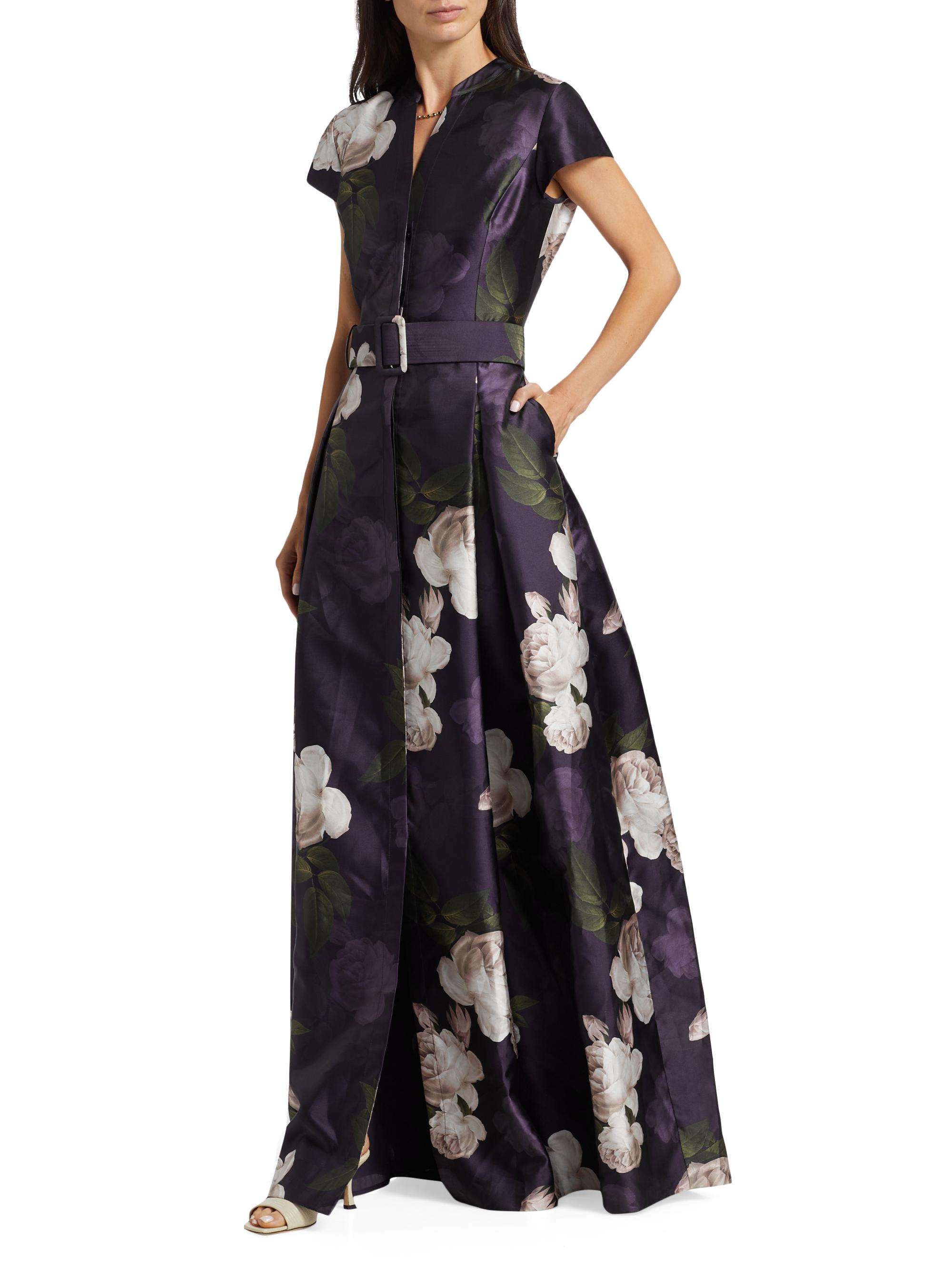 Marta Floral Mikado Belted Gown