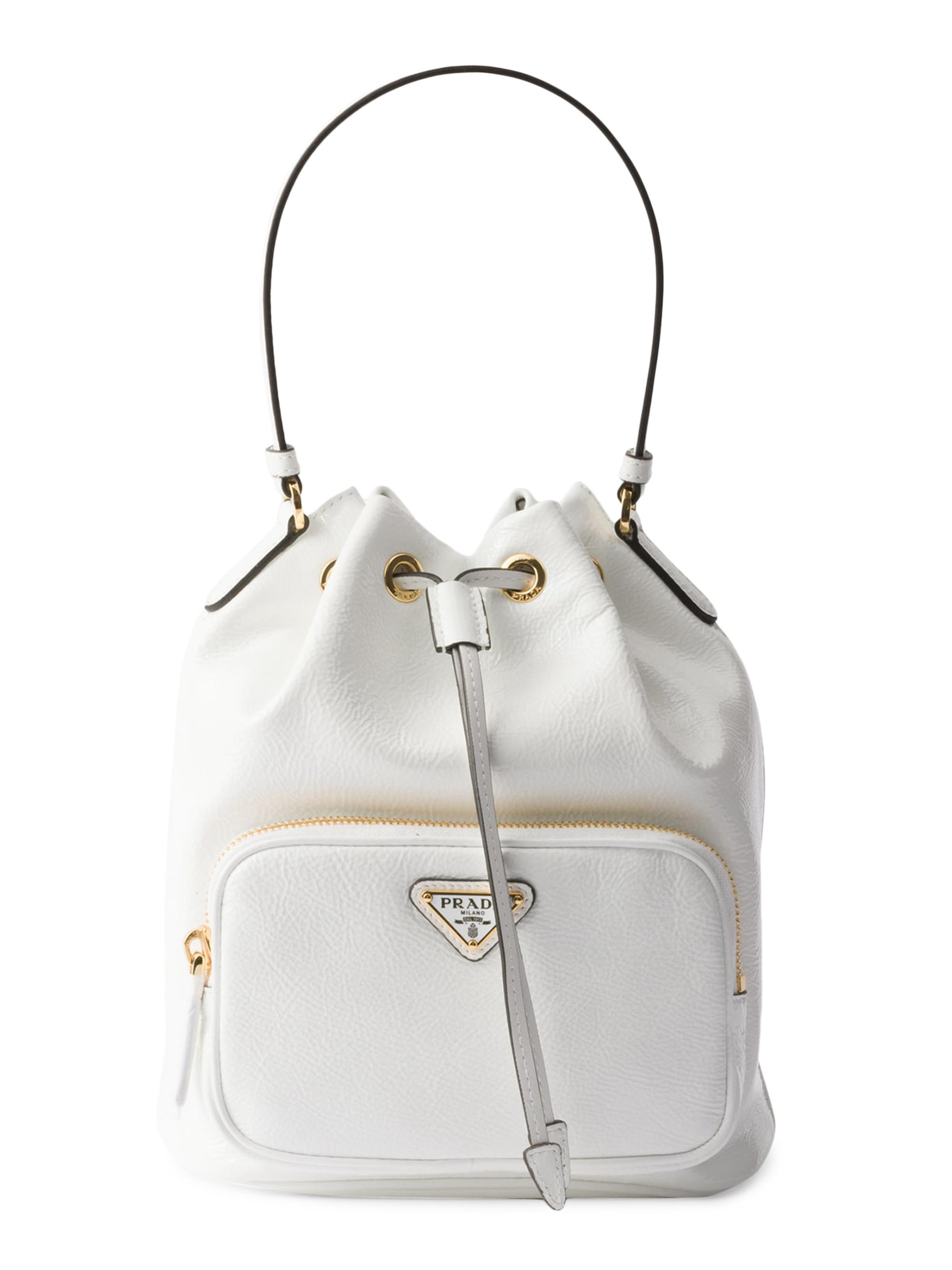 Prada Women's Duet Naplak Patent Leather Bucket Bag - White