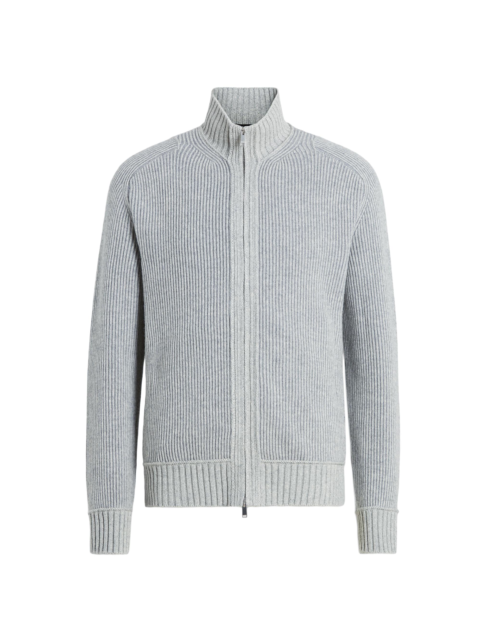 ZEGNA Men's Oasi Cashmere Full Zip Cardigan - Light Grey Melange