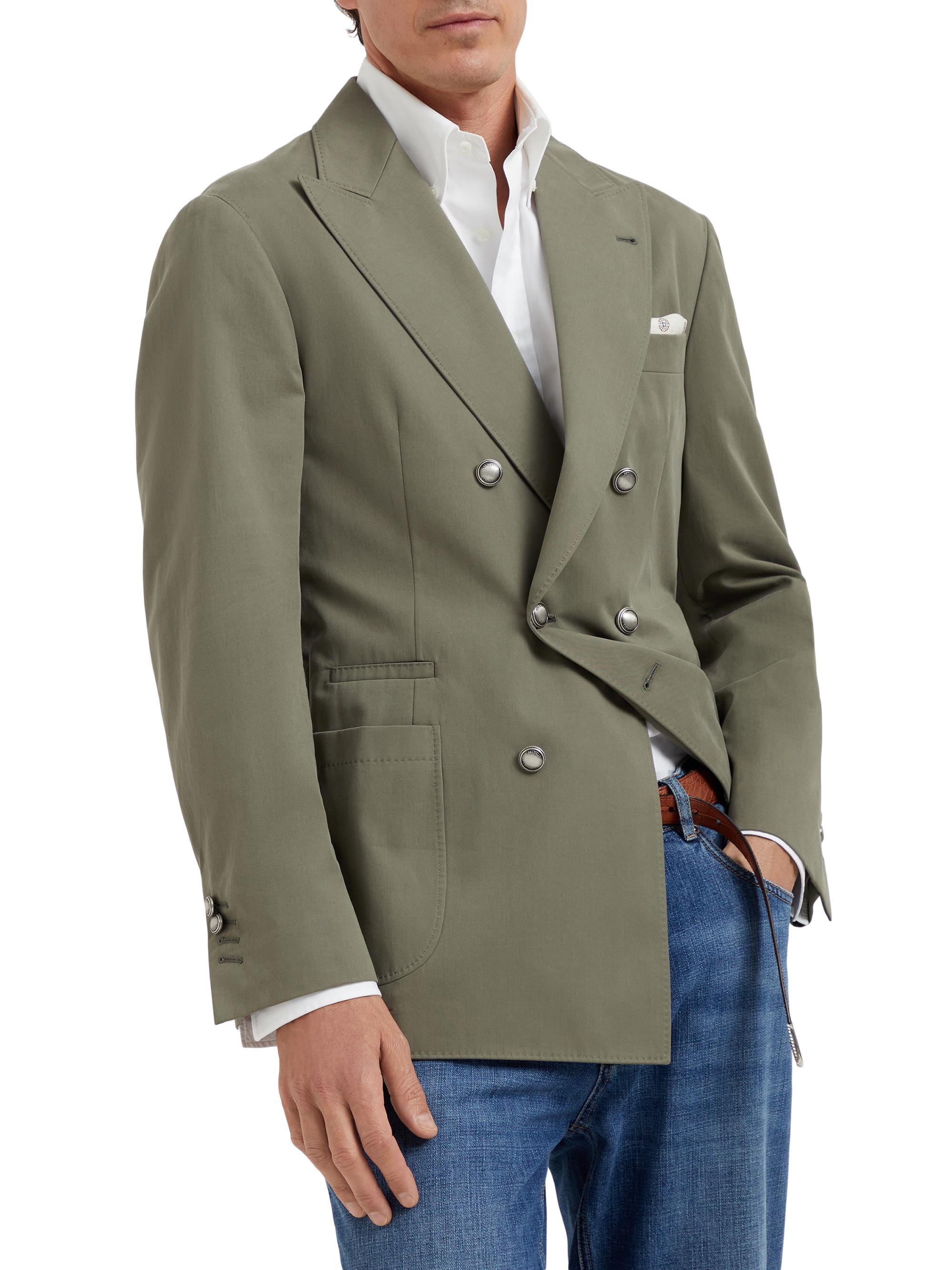 Brunello Cucinelli Men's One and a Half Breasted Blazer with Metal Buttons - Military
