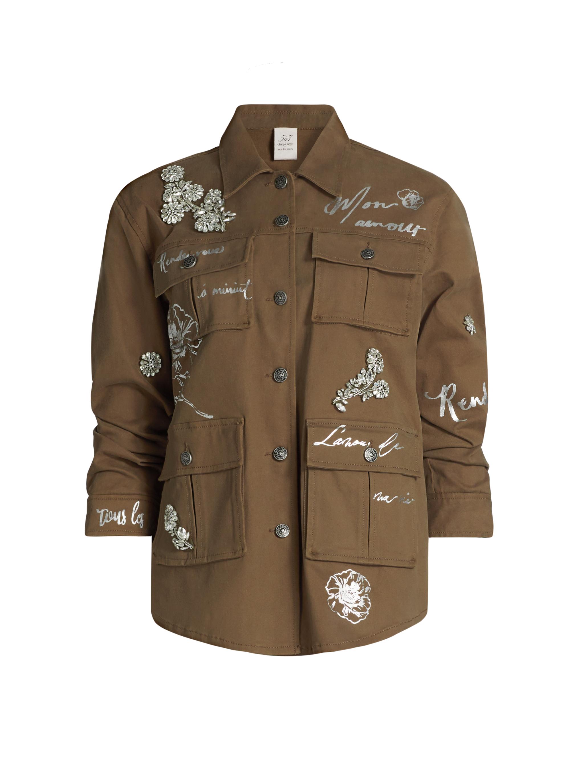 CINQ A SEPT Women's Foiled Je Taime Vera Shirt Jacket - Olive