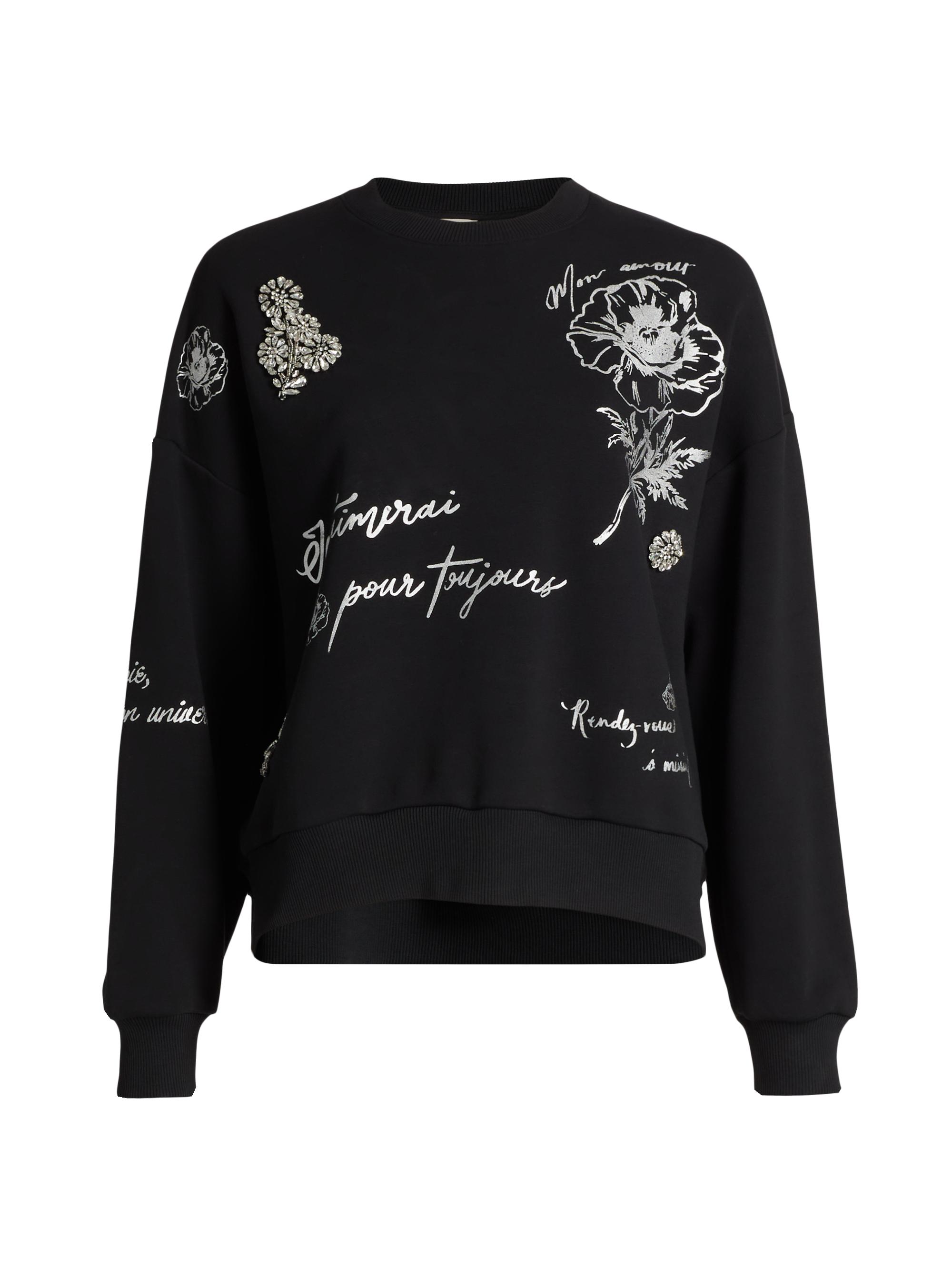 CINQ A SEPT Women's Foiled Loveletter Brandy Sweater - Black Silver