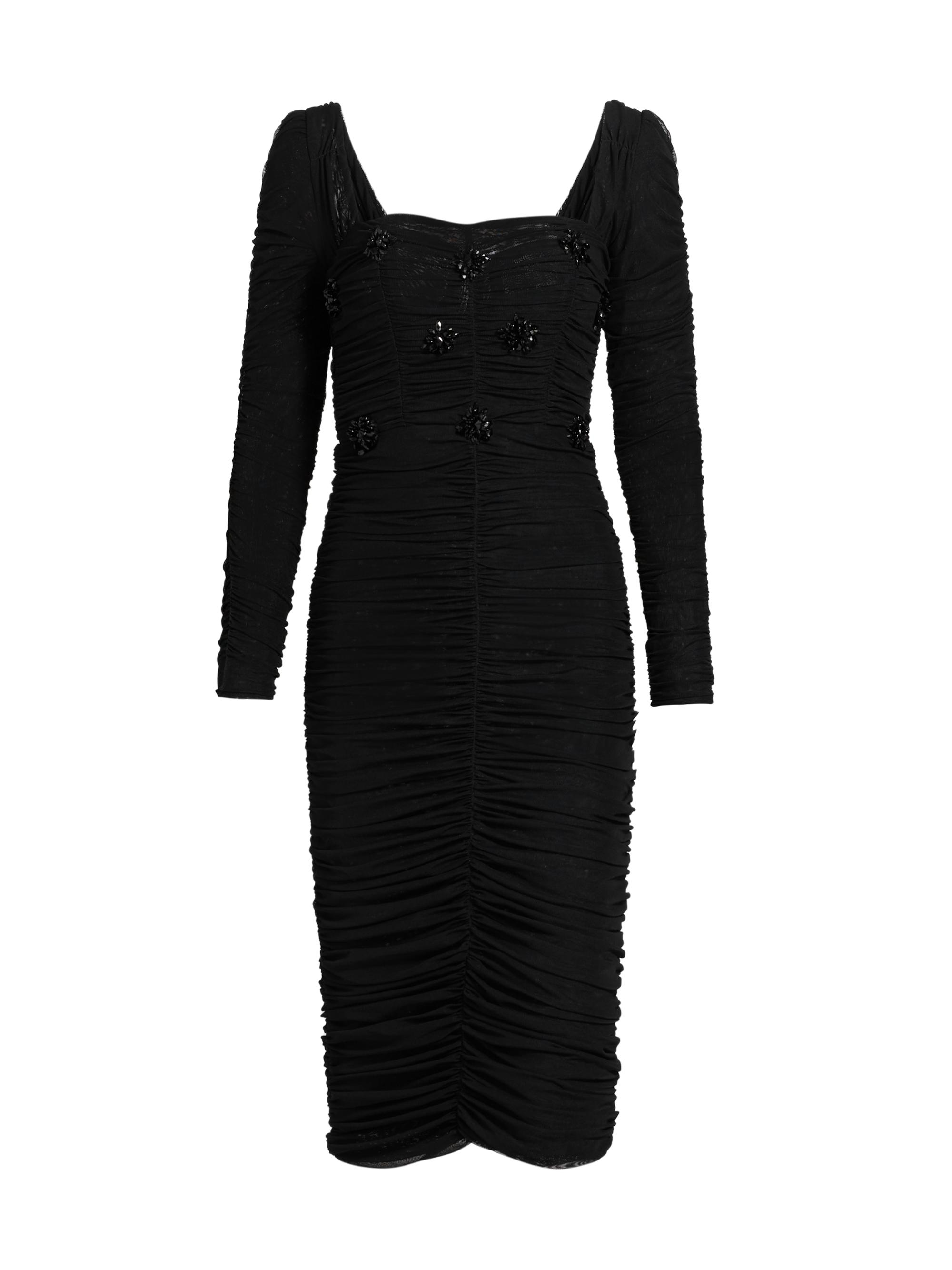 PatBO Women's Hand-Beaded Stretch Tulle Midi-Dress - Black