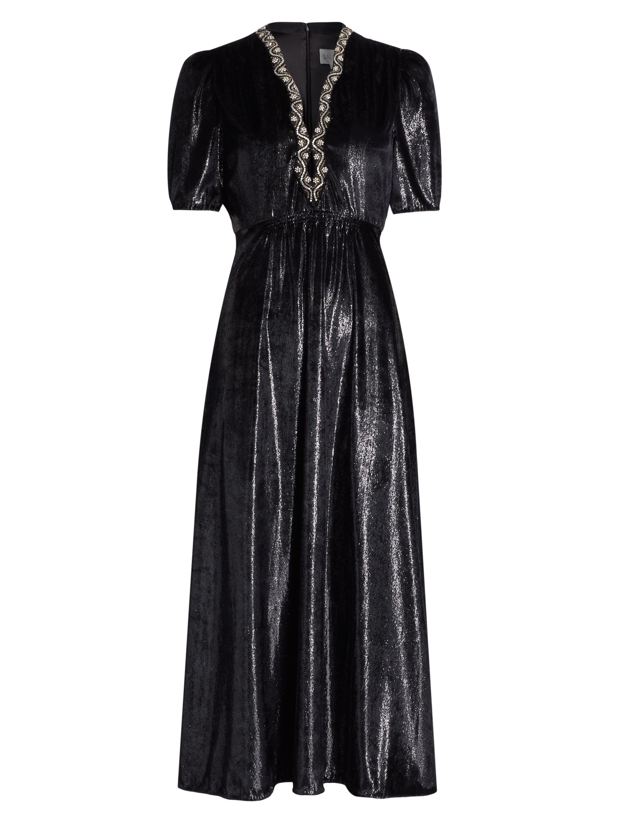 Saloni Tabitha Metallic Velvet Midi Dress | Saks Fifth Avenue