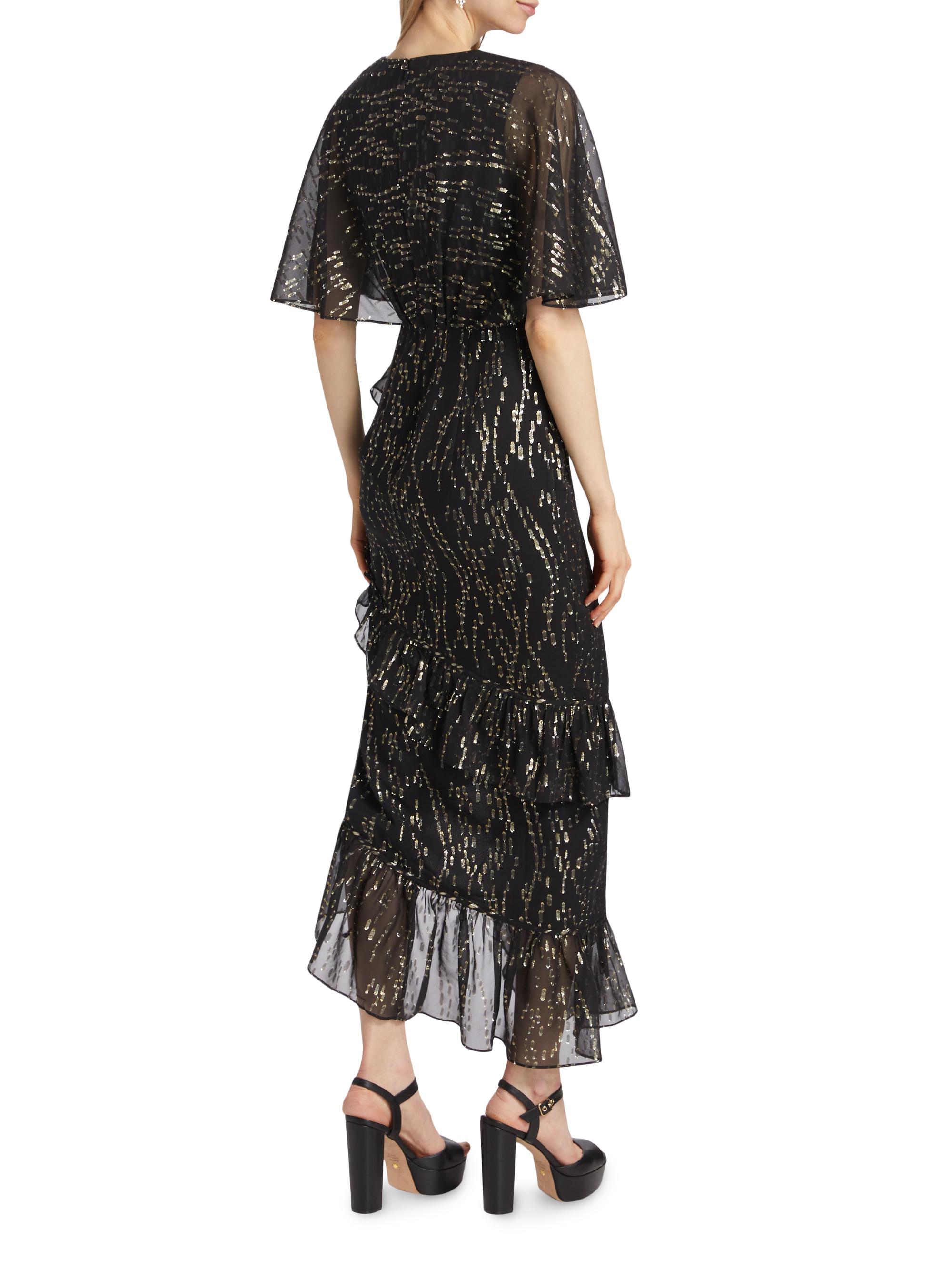 ruffled jacquard midi wrap dress Carrie Jacquard Midi Wrap Dress  Voluptuous Vintage