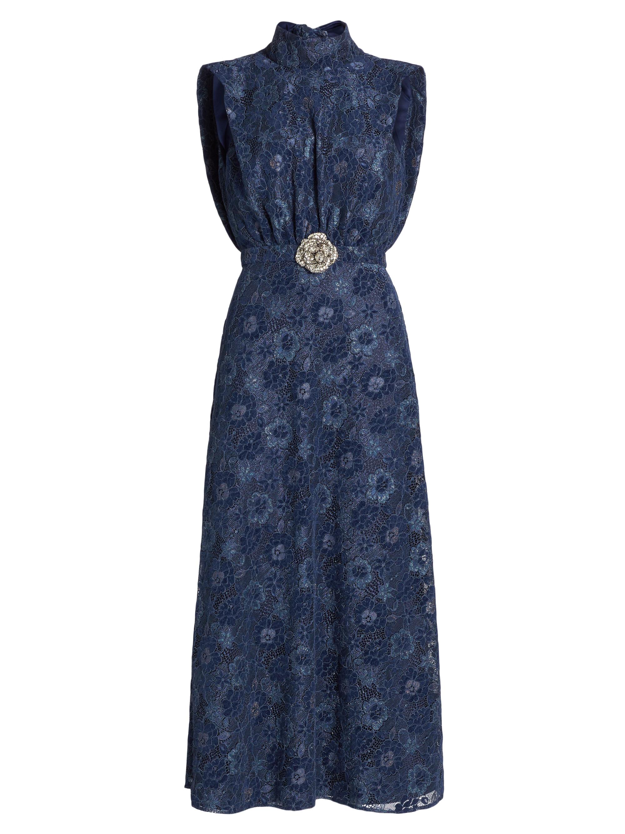 Saloni Fleur Velvet Lace Belted Maxi Dress Saks Fifth Avenue