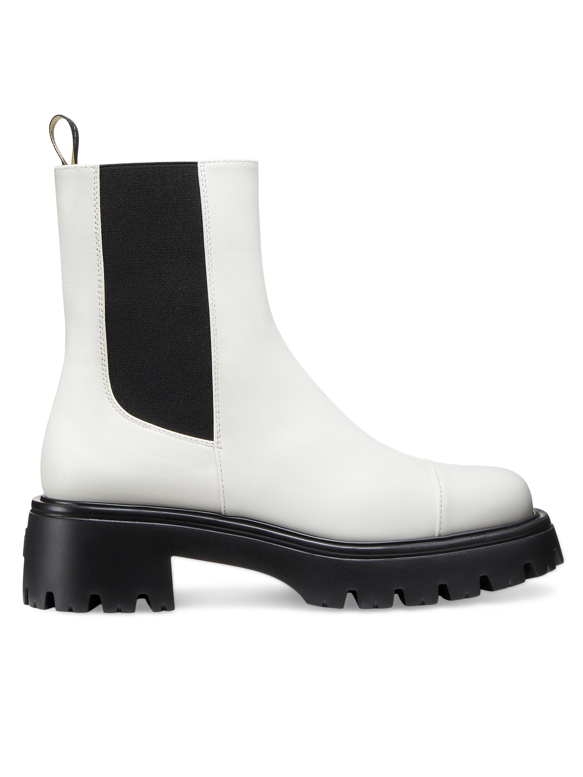 Stuart Weitzman Women's Emerson 50MM Leather Chelsea Booties - Cream