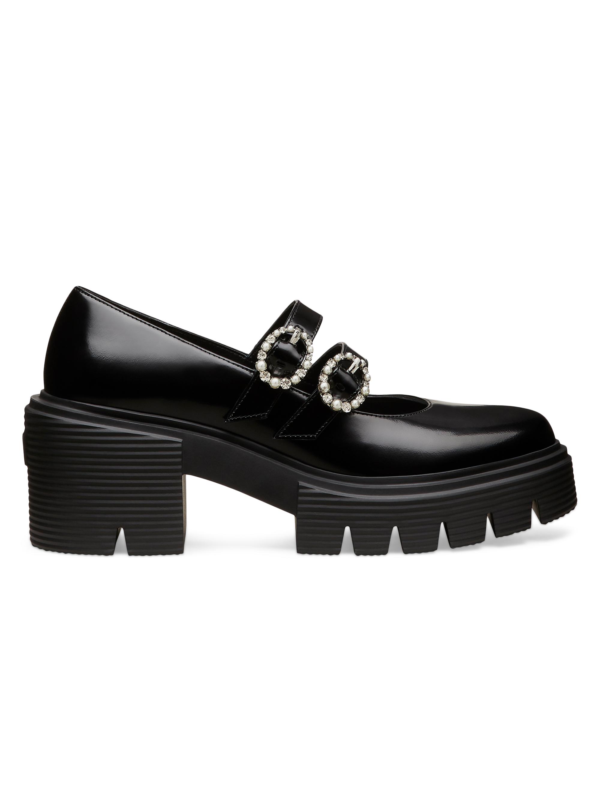 Stuart Weitzman Women's Soho Leighton 70MM Leather Mary Janes - Black