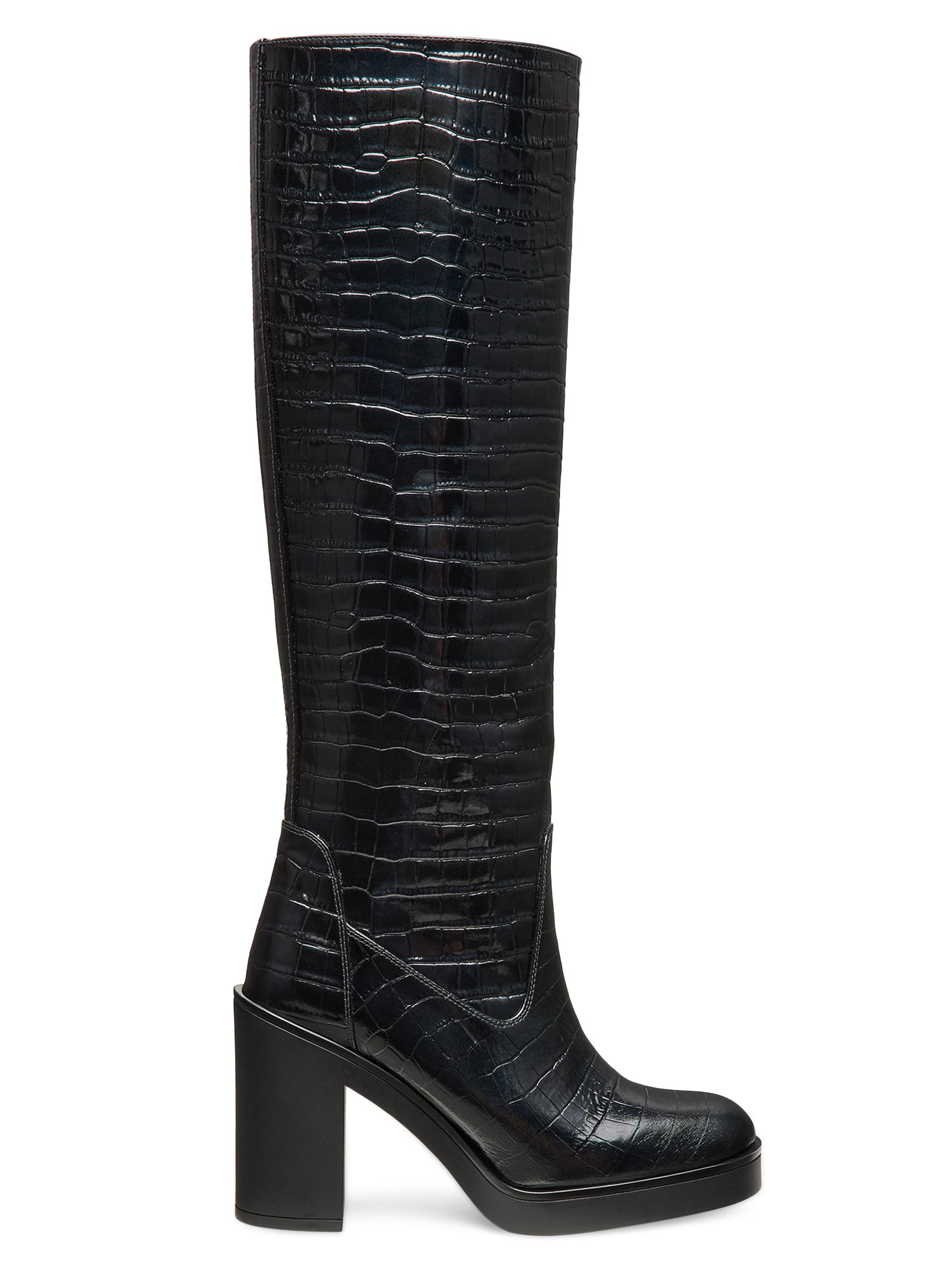 Stuart Weitzman Women's Bethenny 100MM Crocodile-Embossed Leather Boots - Black
