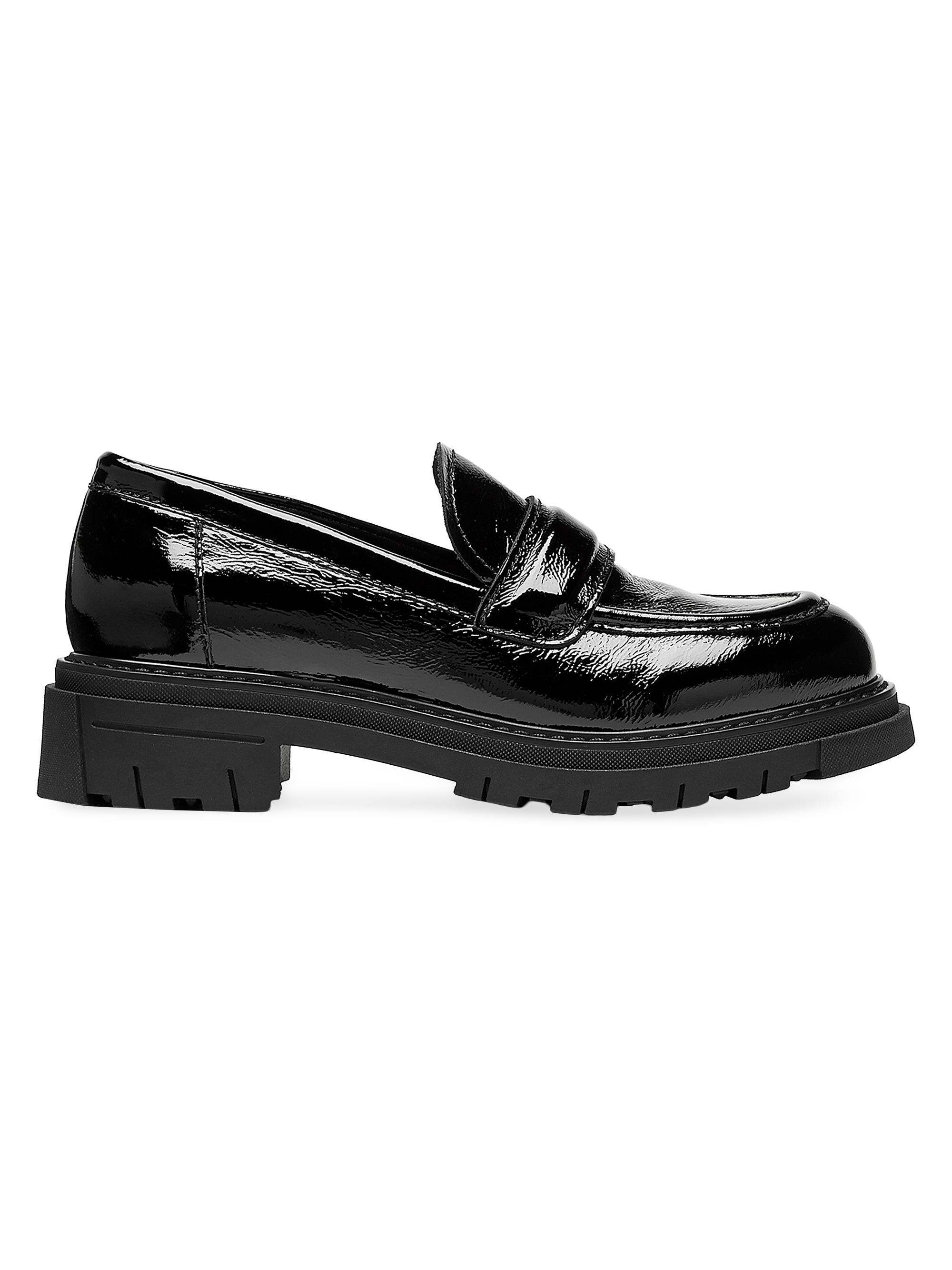 La Canadienne Women's Della Crinkle Leather Lug-Sole Loafers - Black Patent