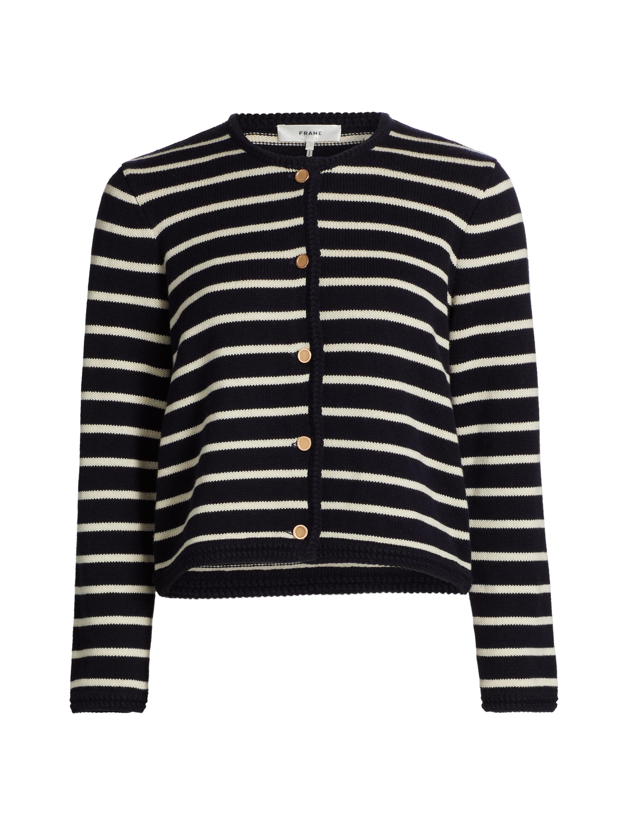 Frame Women's Striped Wool & Cotton Cardigan - Navy Multi