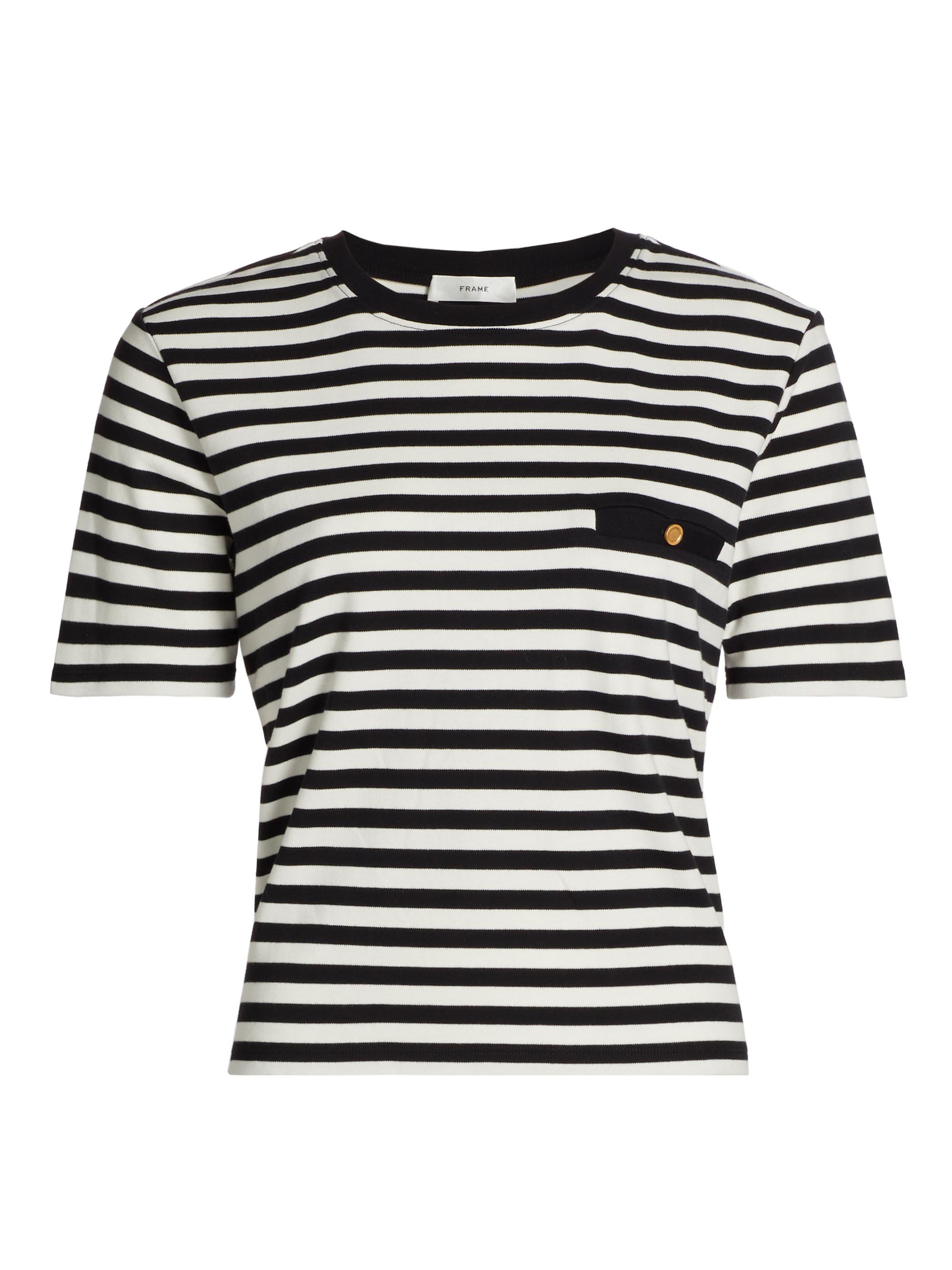 Frame Women's Striped Cotton Pocket T-Shirt - Black Multi