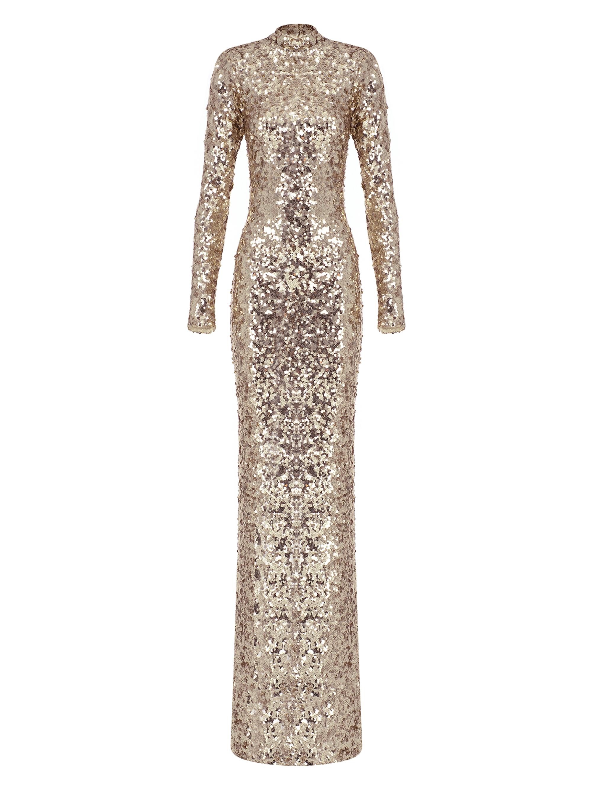 The New Arrivals Ilkyaz Ozel Women's Catroux Sequined Fitted Maxi-Dress - Hot Sand